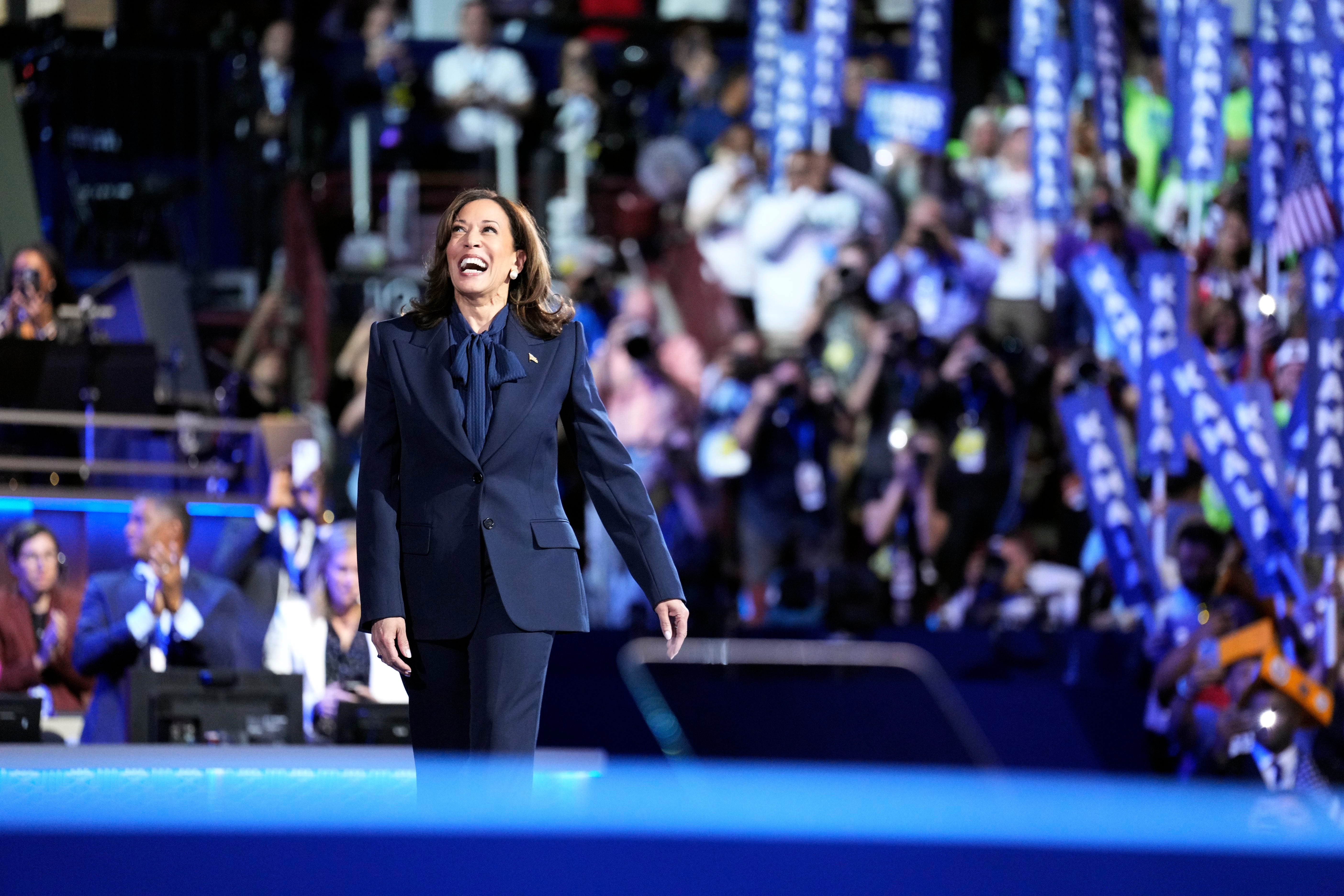 Vice President Kamala Harris accepts the presidential nomination of the Democratic National Convention in Chicago on Aug. 22, 2024.