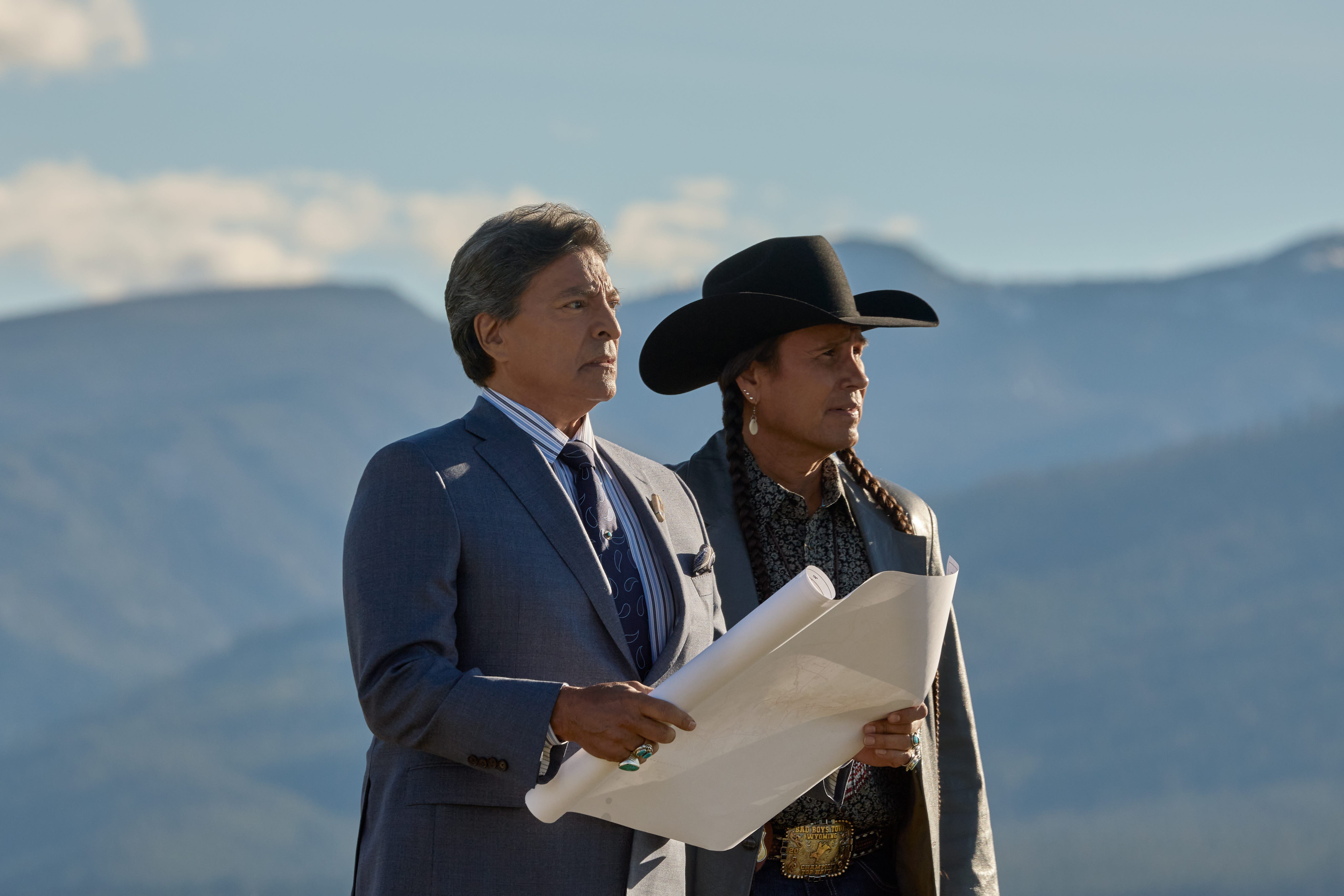 Thomas Rainwater (Gil Birmingham) and Mo (Mo Brings Plenty) on the second half of Season 5 of "Yellowstone."