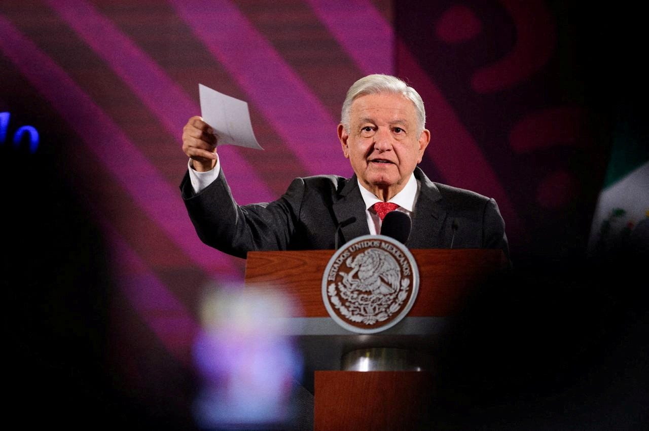 Mexico President Andres Manuel Lopez Obrador speaks about a statement from the U.S. Ambassador Ken Salazar to Mexico criticizing a proposed judicial reform. Lopez Obrador said the U.S. had a history of "interventionist policy" in the Americas during a press conference at the National Palace, in Mexico City, Mexico, August 23, 2024.