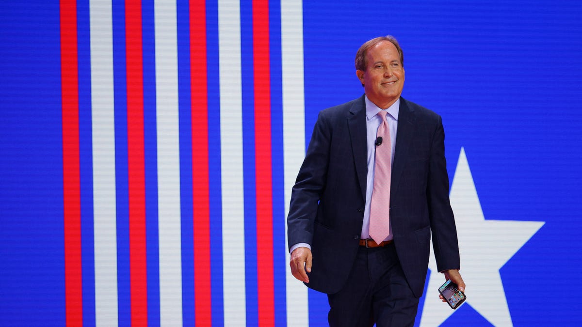 Texas Attorney General Ken Paxton takes the stage to speak at the Conservative Political Action Conference (CPAC) in Dallas in 2022.