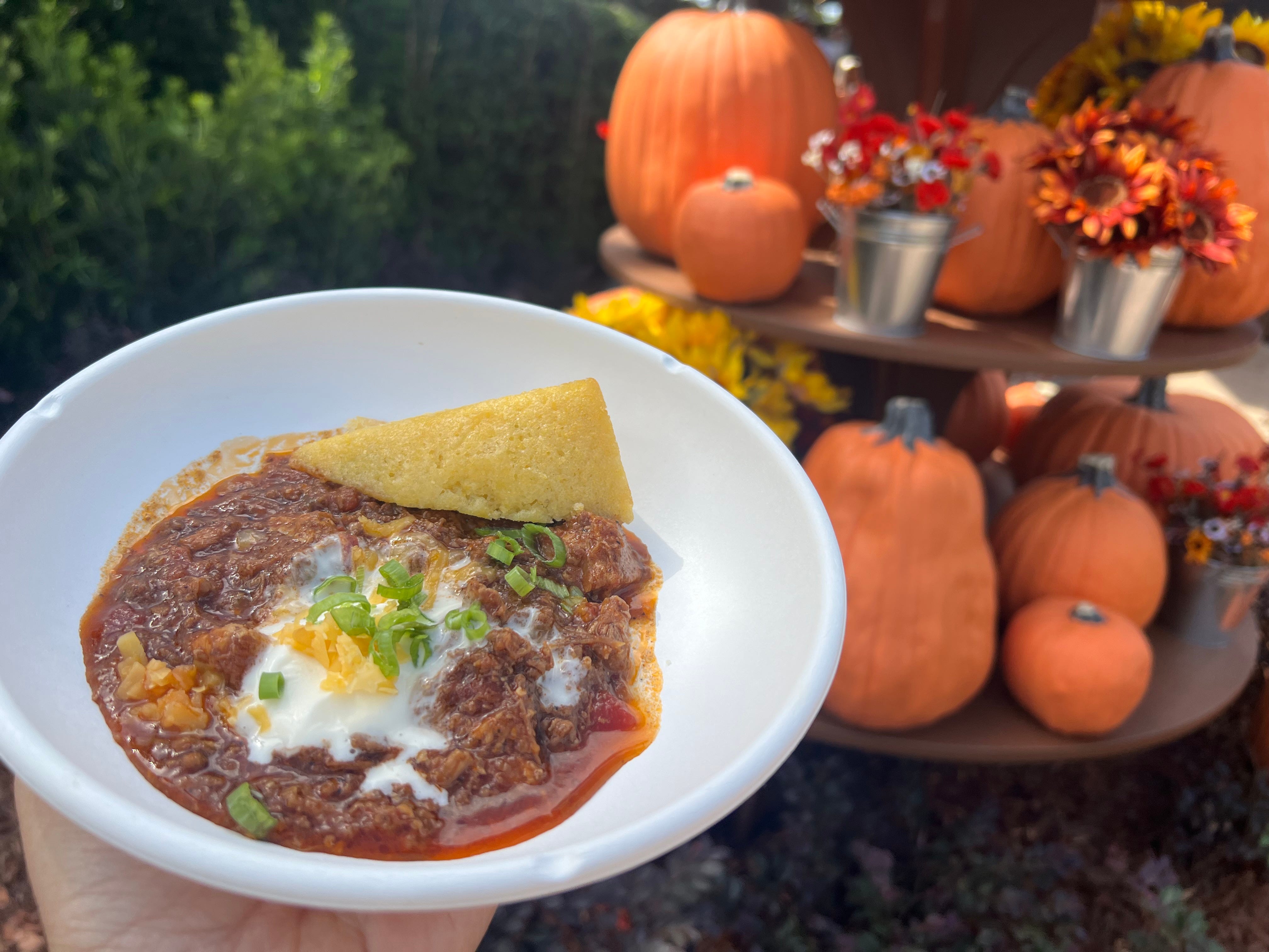 The new Autumn Chili at the festival's Forest & Field kiosk is made with bison, lamb, pork belly and root vegetables. It's topped with smoked cheddar and crème fraiche and served with jalapeño cornbread.