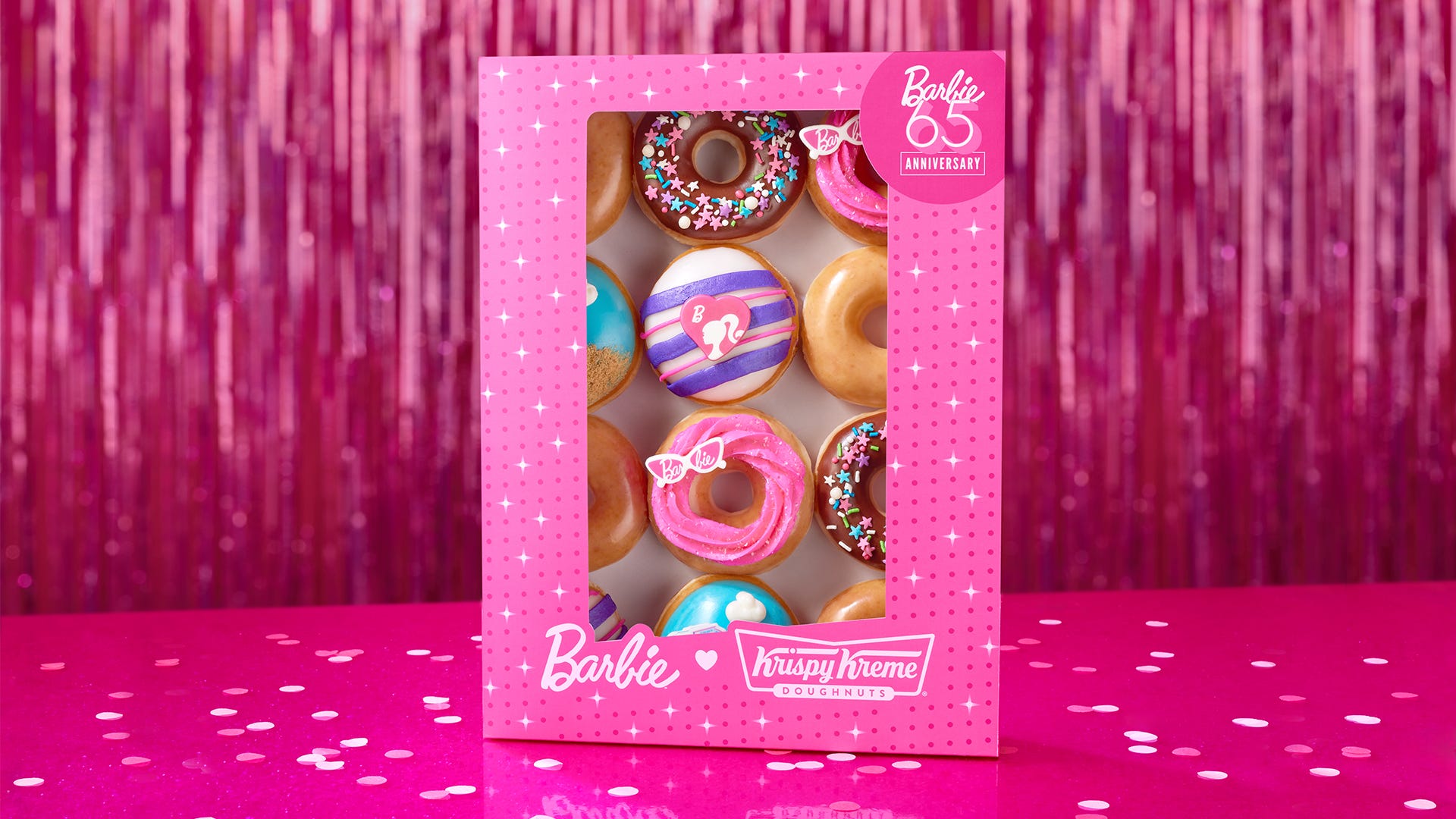 Krispy Kreme has teamed up with the Barbie brand on a new doughnut collection that celebrates the brand's 65th anniversary.