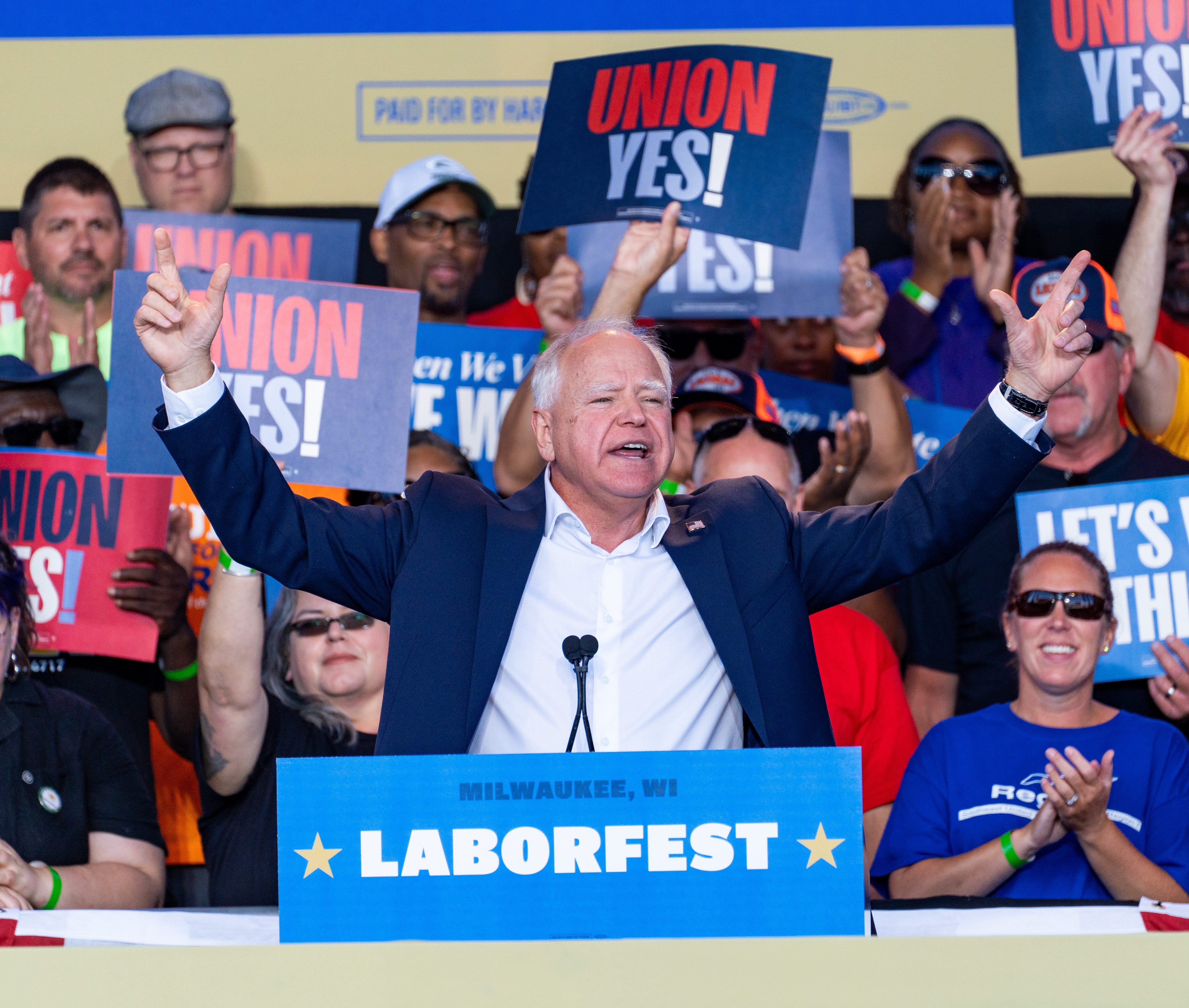 Democratic Vice Presidential nominee Minnesota Gov. Tim Walz makes remarks at Laborfest 2024 hosted by labor unions and union members of the Milwaukee Area Labor Council on Monday September 2, 2024 at the Henry Maier Festival Park in Milwaukee, Wis.