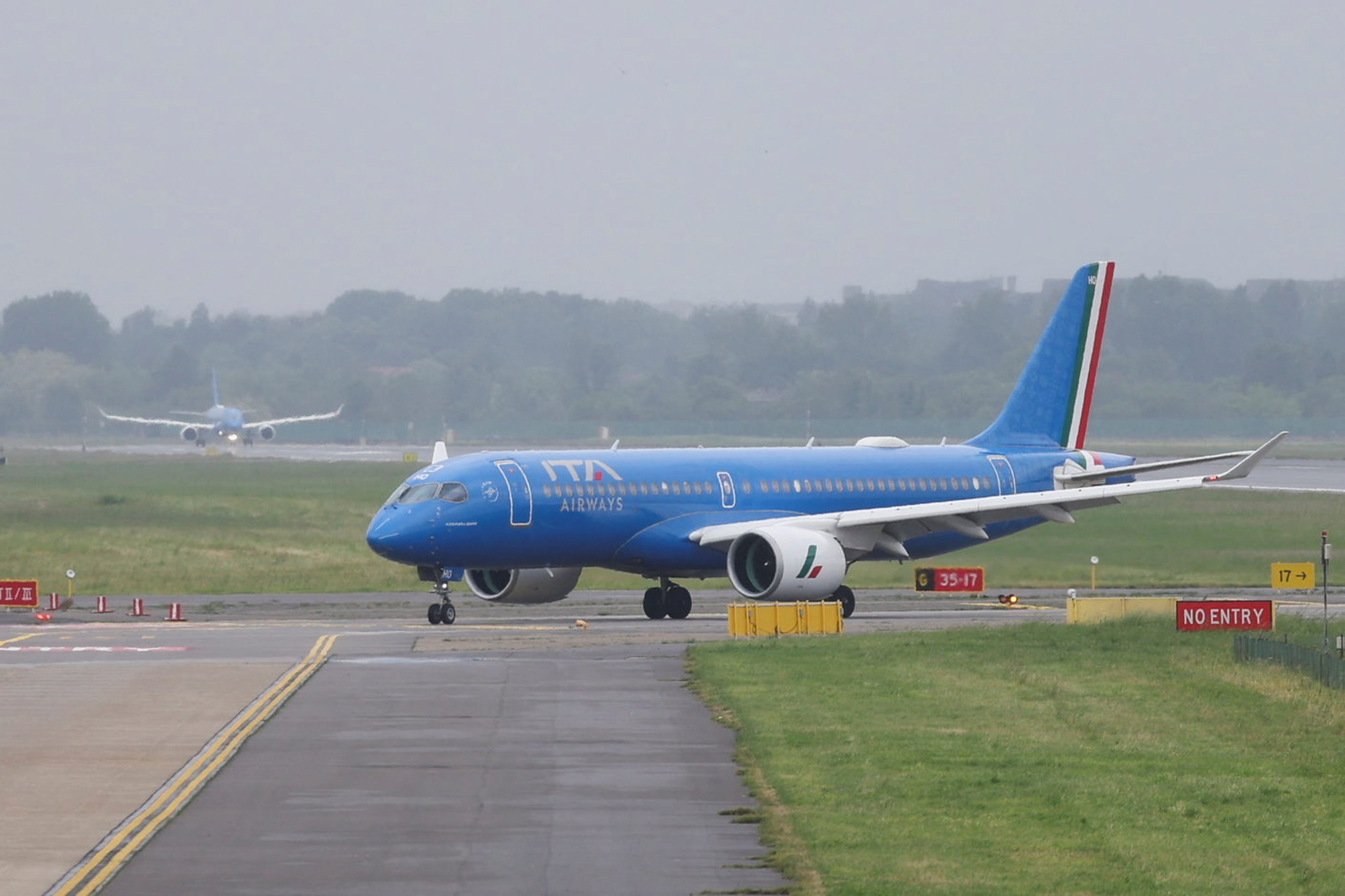 An Italia Trasporto Aereo (ITA Airways) airplane moves on the runway at Linate Airport in Milan, Italy, May 2, 2024.