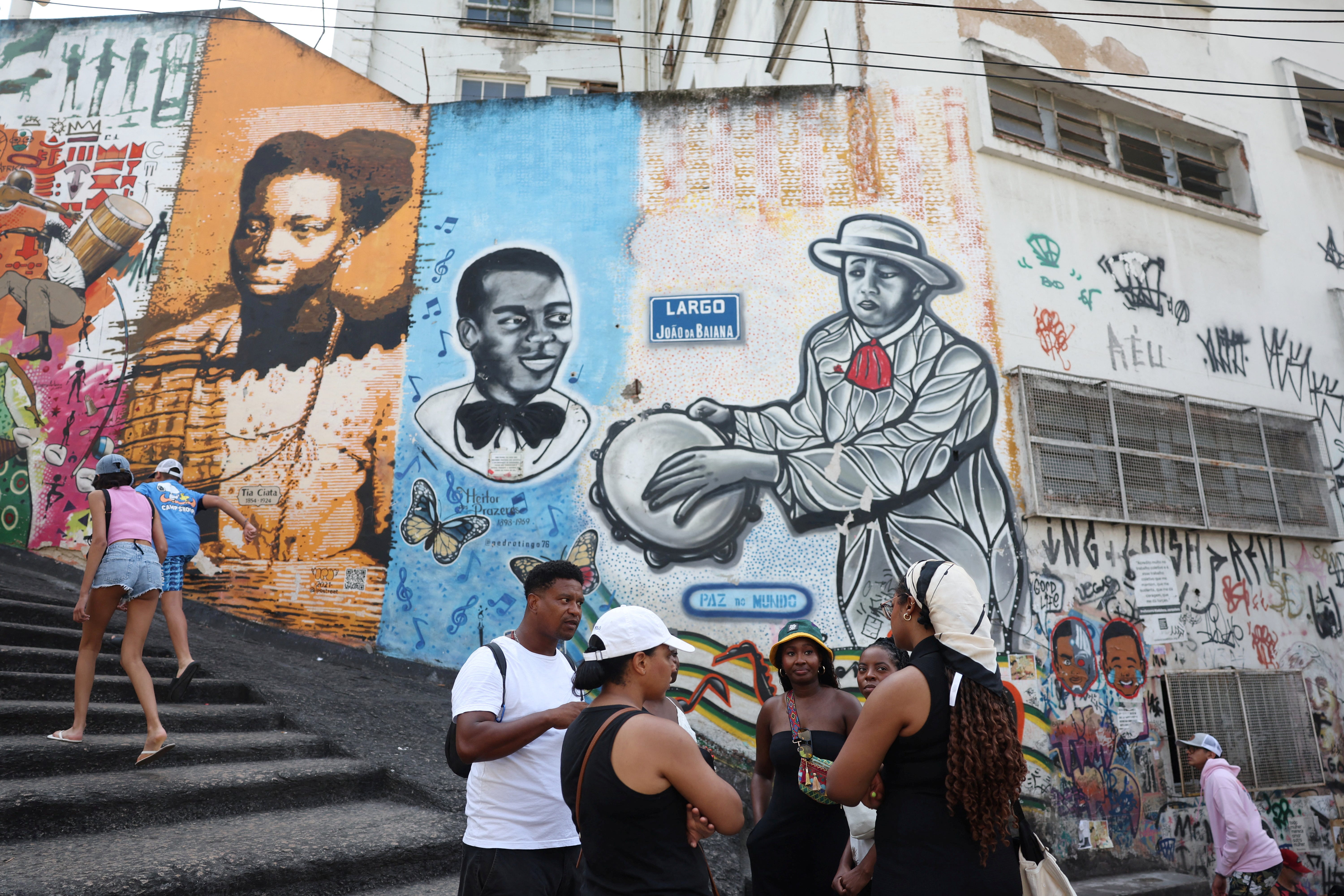 Tourists gather at the "Pedra do Sal" (Stone of Salt), the birthplace of Brazil's most famous music, Samba, in Rio de Janeiro, Brazil April 26, 2024.
