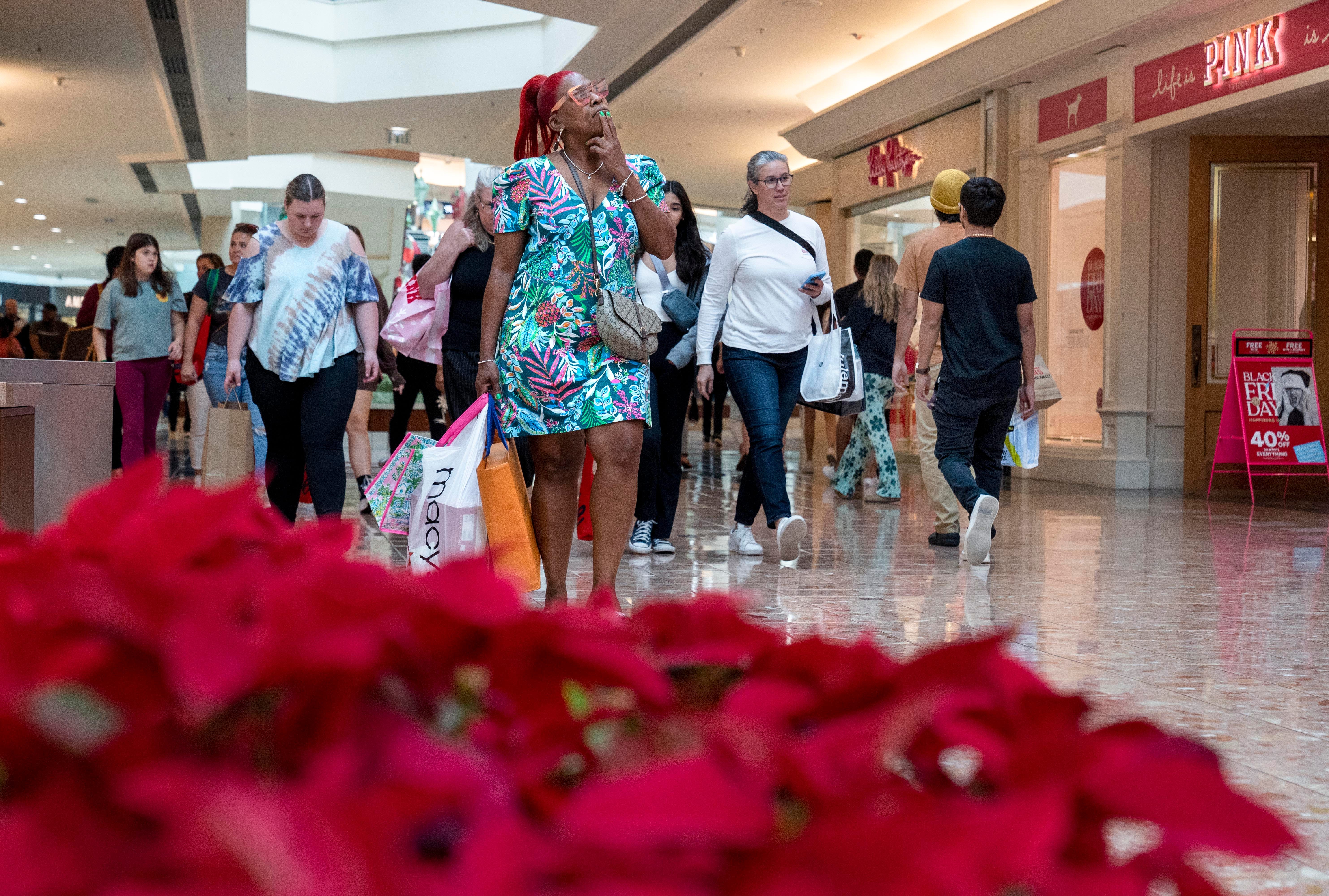 Shoppers fill the mall as they look for holiday gifts on Black Friday at The Gardens Mall in Palm Beach Gardens, Florida on November 24, 2023.