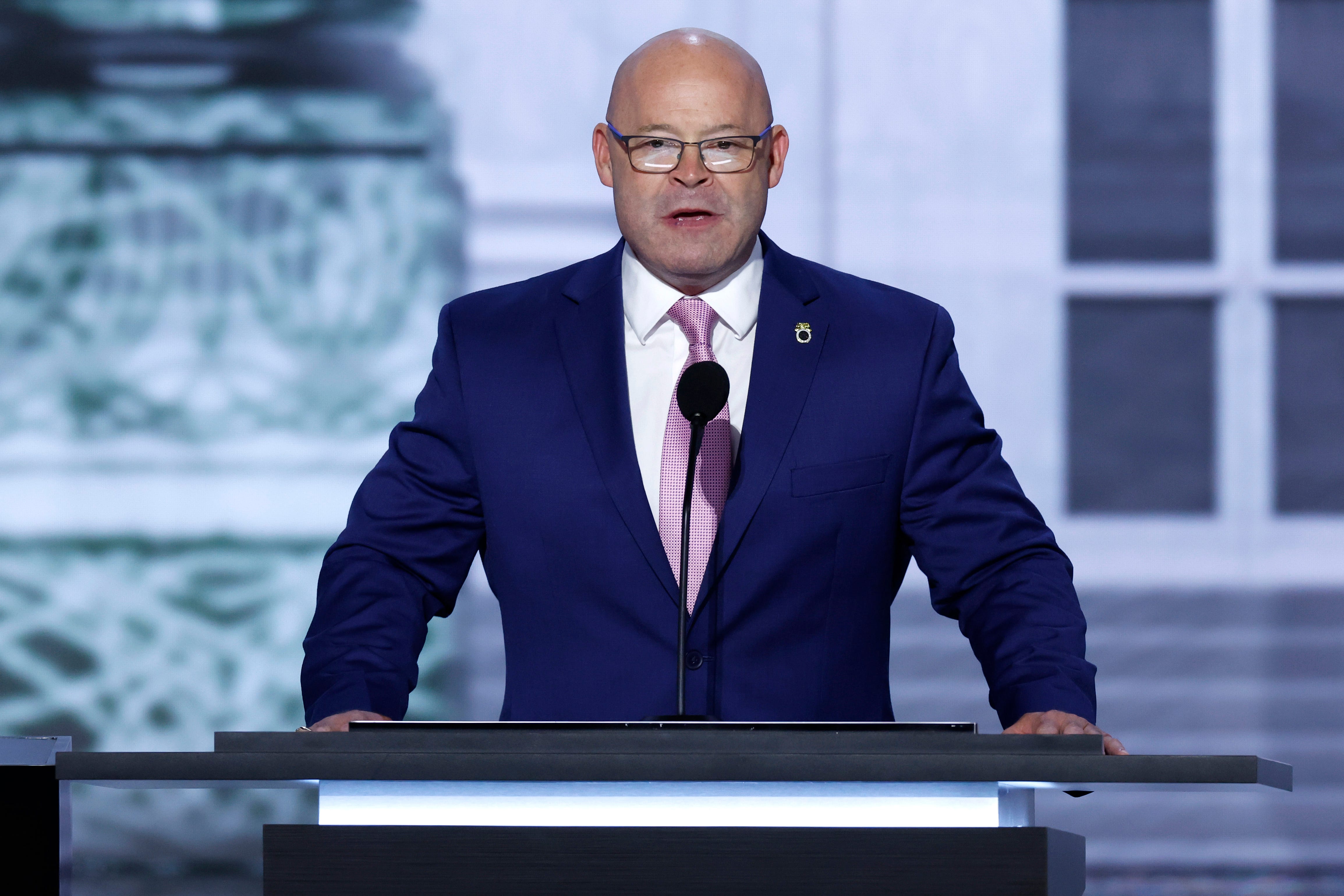 President of the International Brotherhood of Teamsters Sean O'Brien speaks on stage on the first day of the Republican National Convention at the Fiserv Forum on July 15, 2024 in Milwaukee, Wisconsin.
