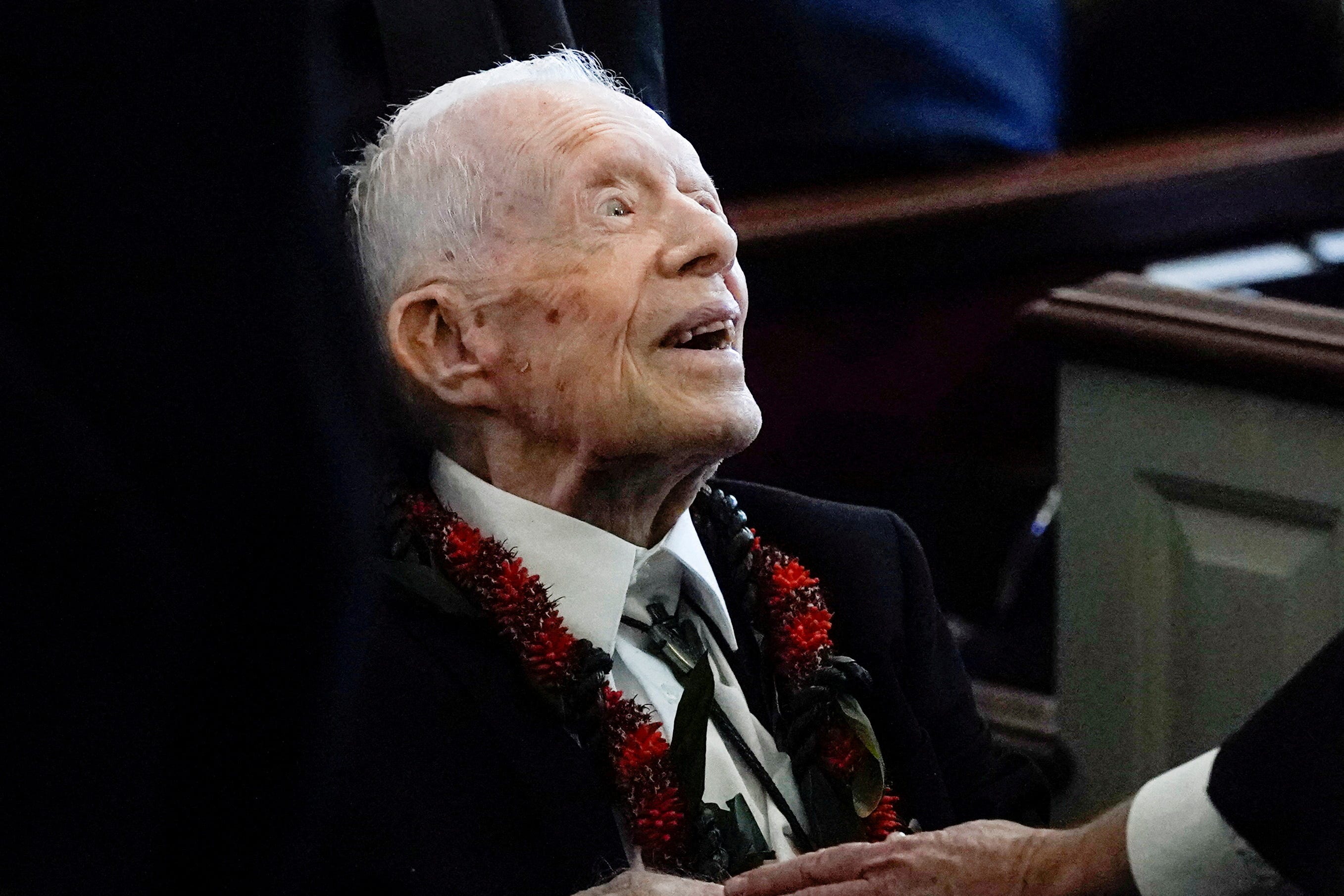 Former U.S. President Jimmy Carter departs after the funeral service for former U.S. first lady Rosalynn Carter at Maranatha Baptist Church, in Plains, Georgia, U.S. November 29, 2023. Alex Brandon/Pool via REUTERS TPX IMAGES OF THE DAY