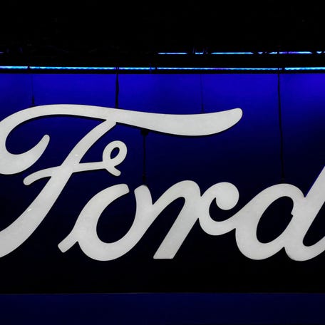 FILE PHOTO: FILE PHOTO: A Ford logo is seen at the New York International Auto Show Press Preview, in Manhattan, New York City, U.S., March 27, 2024.