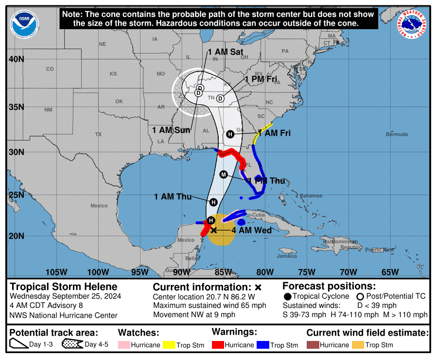 Path of Tropical Storm Helene, spaghetti models Huecanada