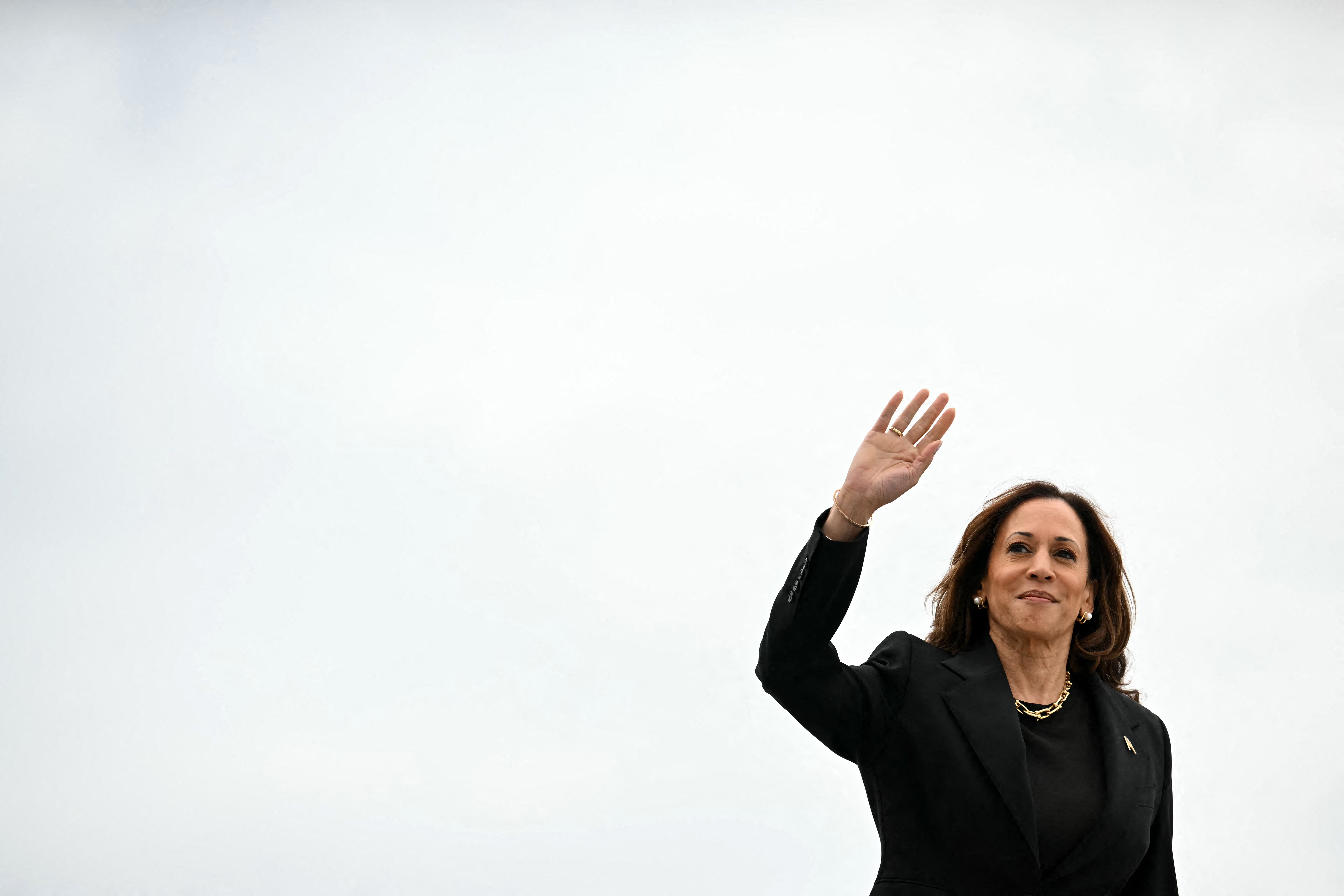 Vice President Kamala Harris boards Air Force Two to depart Pittsburgh after giving an economic speech on Sept. 25, 2024.