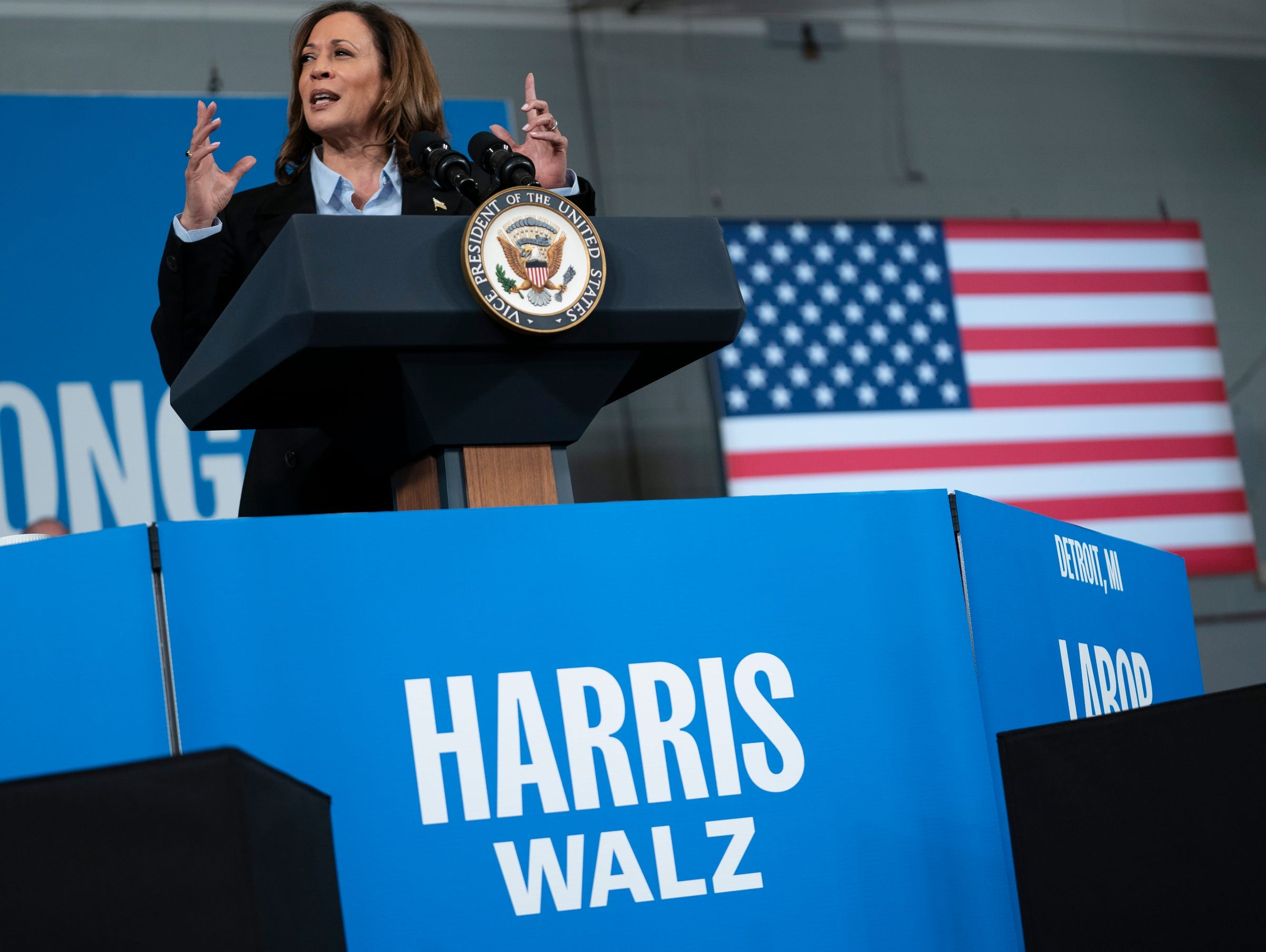 Democratic presidential nominee Kamala Harris campaigns in Detroit on Sept. 2, 2024.