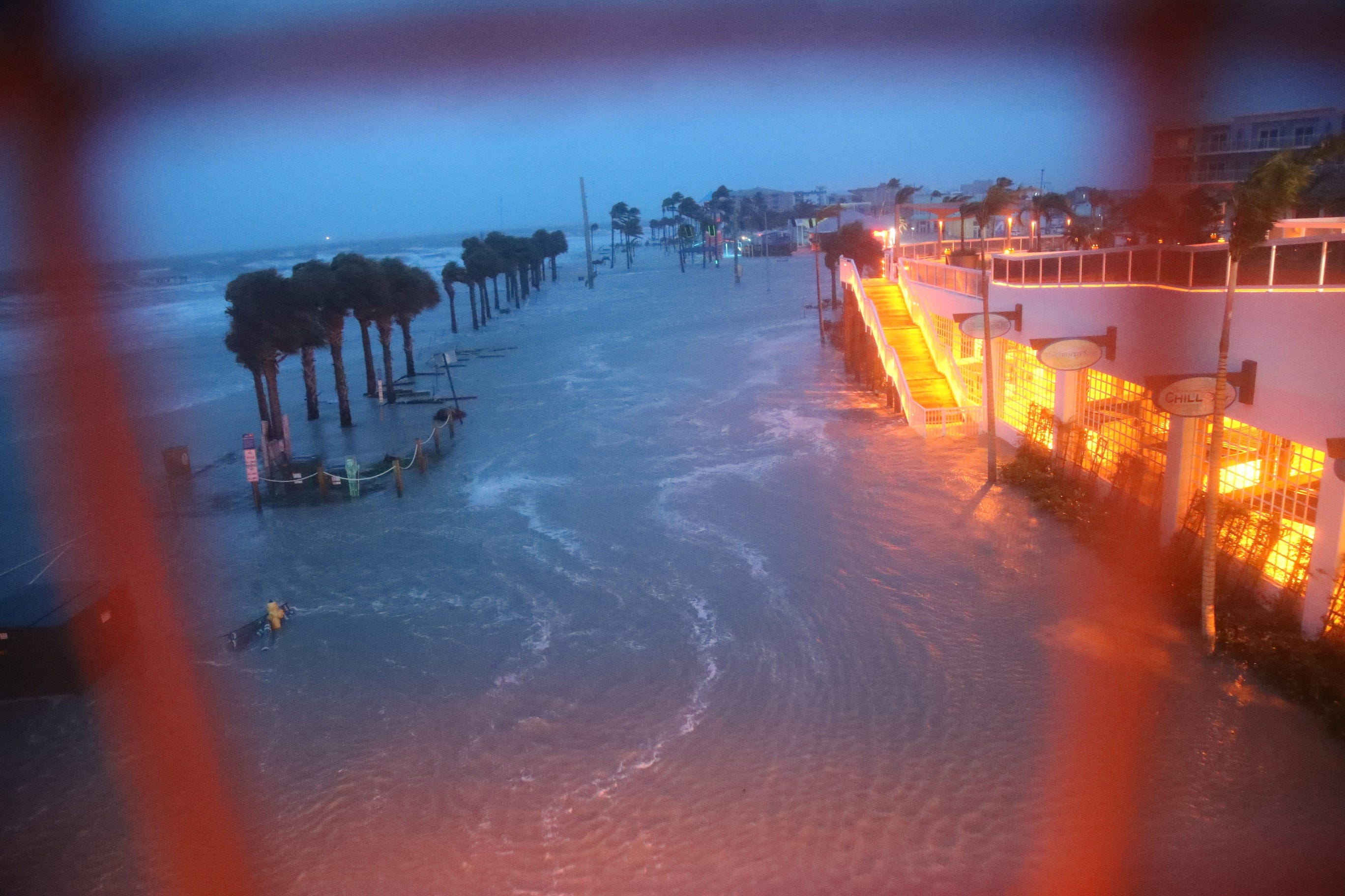 Estero Boulevard on Fort Myers Beach sees flooding for a second time as the outer bands of Hurricane Helene pass by on Fort Myers Beach, Fla. on Thursday, Sept. 26, 2024.