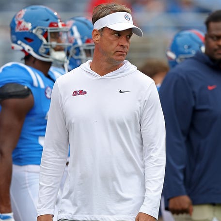 Mississippi coach Lane Kiffin stands on the field before his team's game against Kentucky at Vaught-Hemingway Stadium on Sept. 28, 2024 in Oxford, Mississippi.