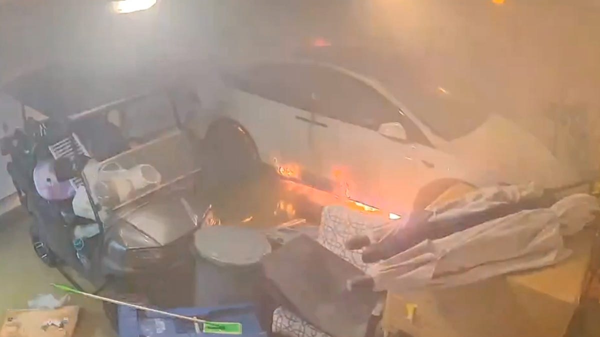 Video captures Tesla vehicle bursting into flames as Hurricane Helene ...