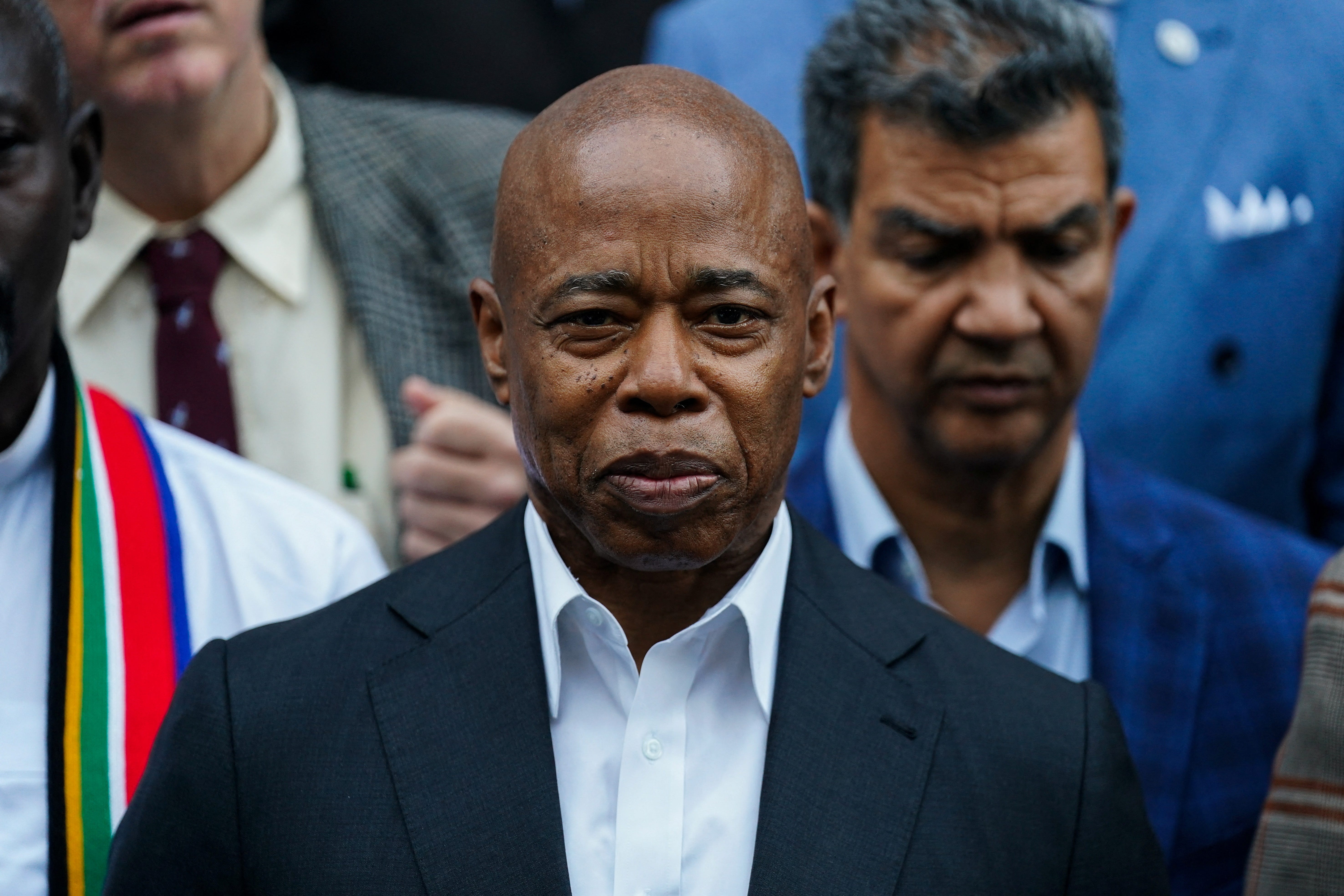 New York City Mayor Eric Adams looks on as a prayer rally is held for him outside of City Hall in New York City, on Oct. 1, 2024.