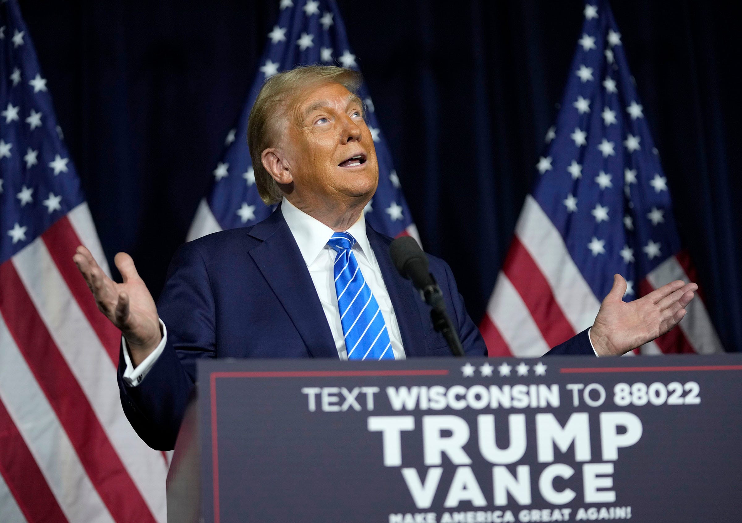 Former president Donald Trump speaks during a campaign event at Discovery World in Milwaukee on Tuesday, Oct. 1, 2024.