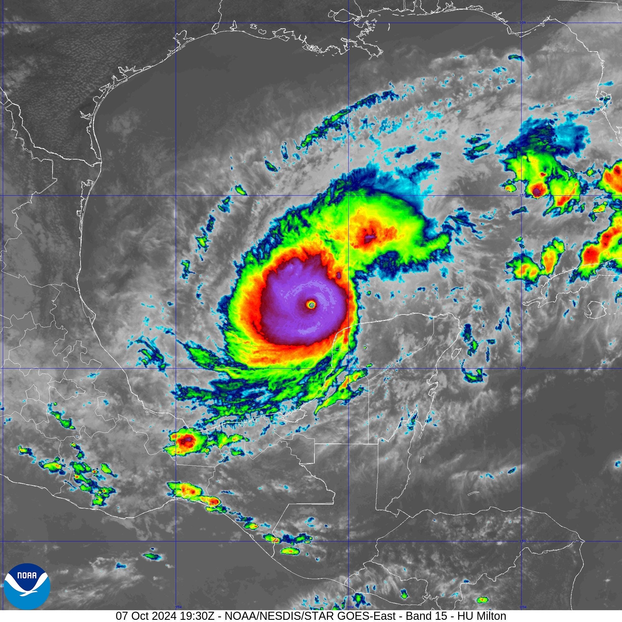 Hurricane Milton on the afternoon of Oct. 7, 2024 as it strengthened into a powerful Category 5 hurricane with 155 mph winds in the Gulf of Mexico.