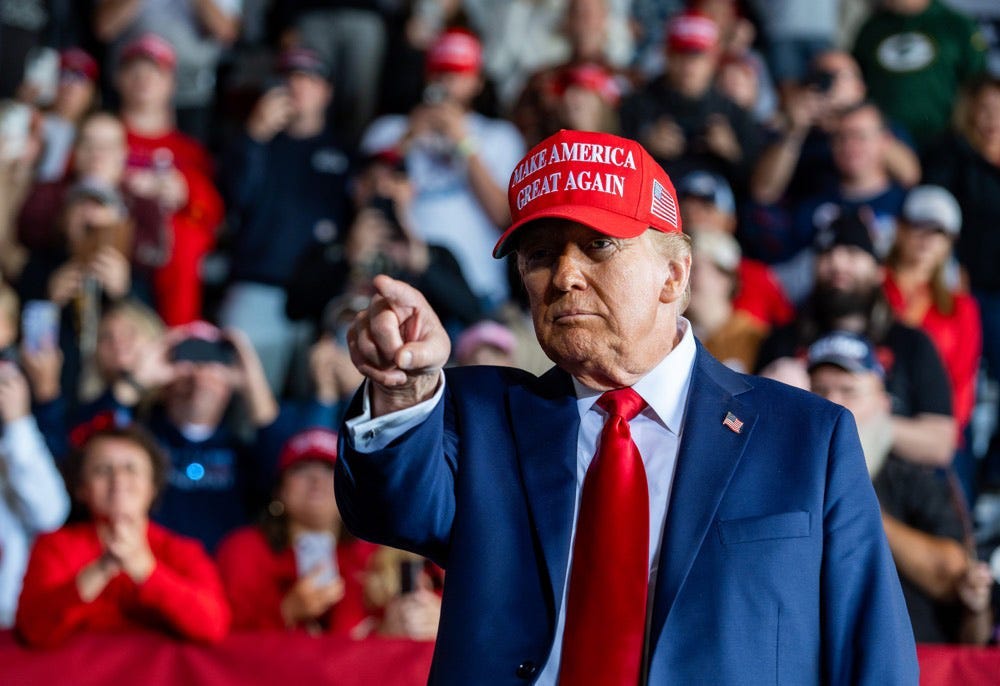 Former President Donald Trump campaigns for reelection on Oct. 6, 2024, in Juneau, Wis.