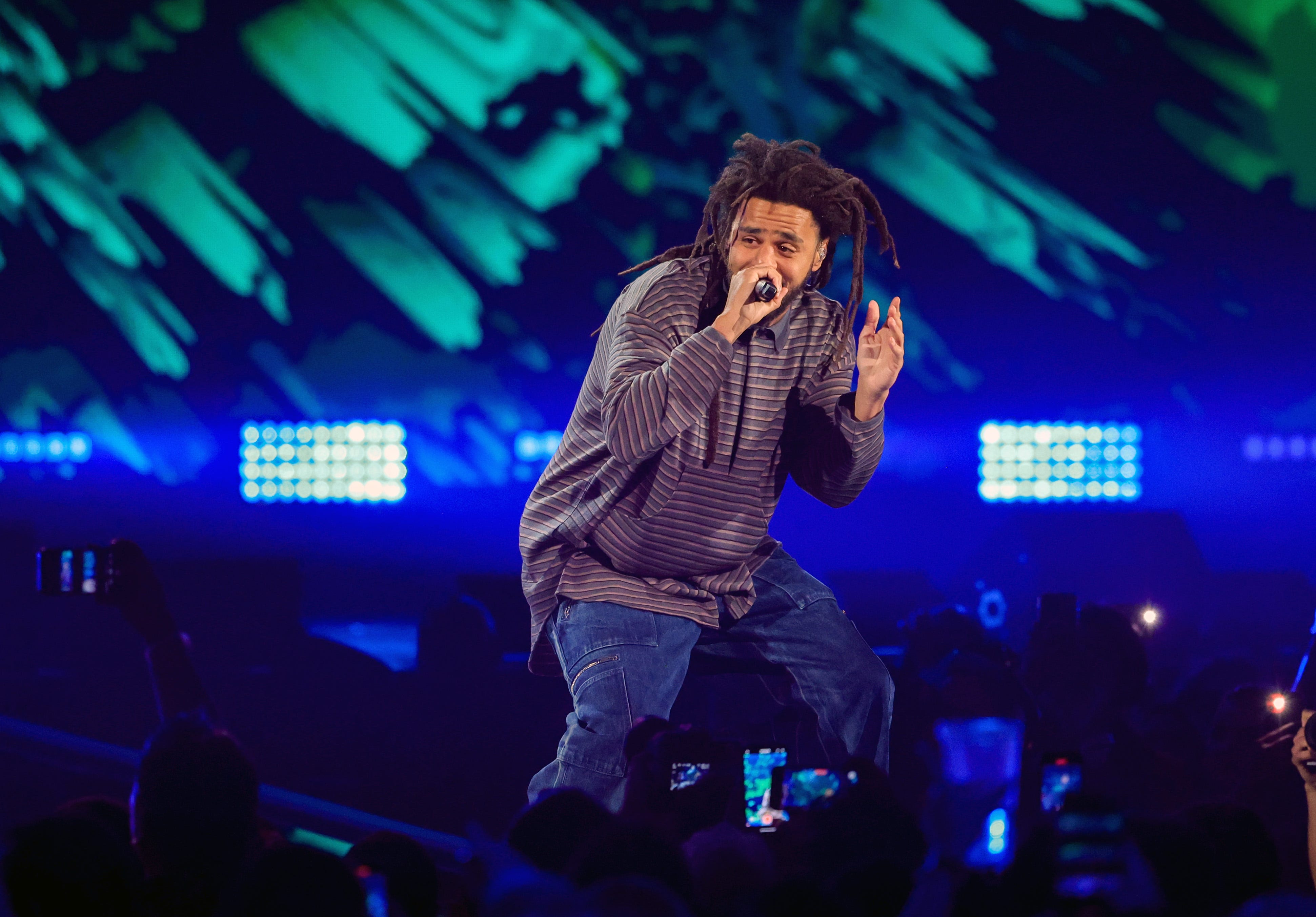 J. Cole performs onstage during the 2023 iHeartRadio Music Festival at T-Mobile Arena on Sept. 22, 2023, in Las Vegas.