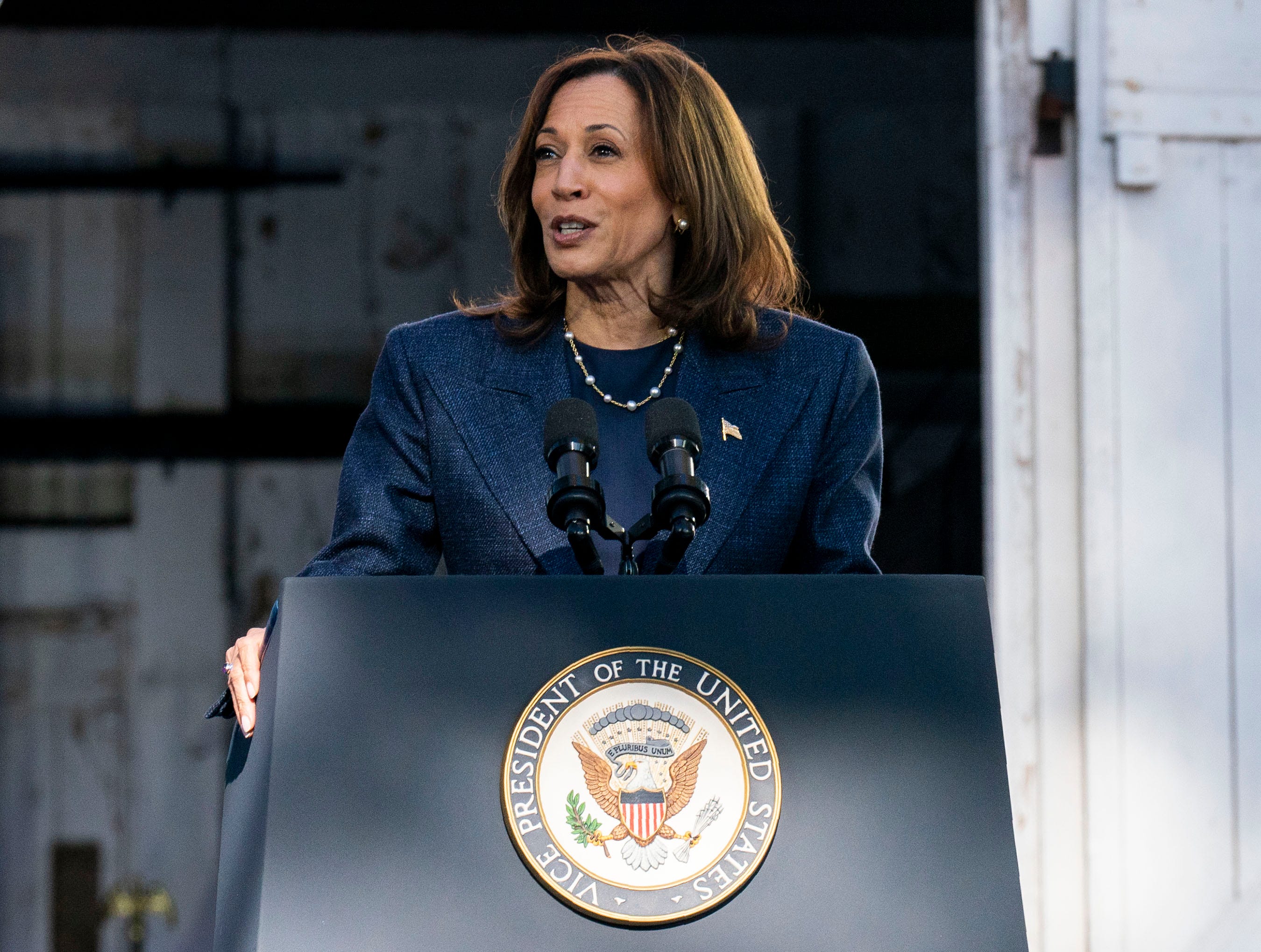 Democratic presidential nominee Kamala Harris campaigns in Washington Crossing, Pa., on Oct. 16, 2024.