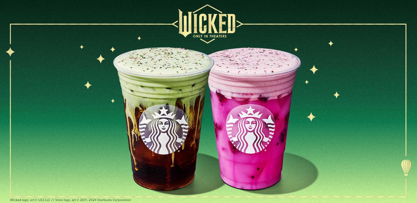 Starbucks is partnering with Universal Pictures to celebrate the upcoming release of "Wicked" with two new beverages inspired by the film.