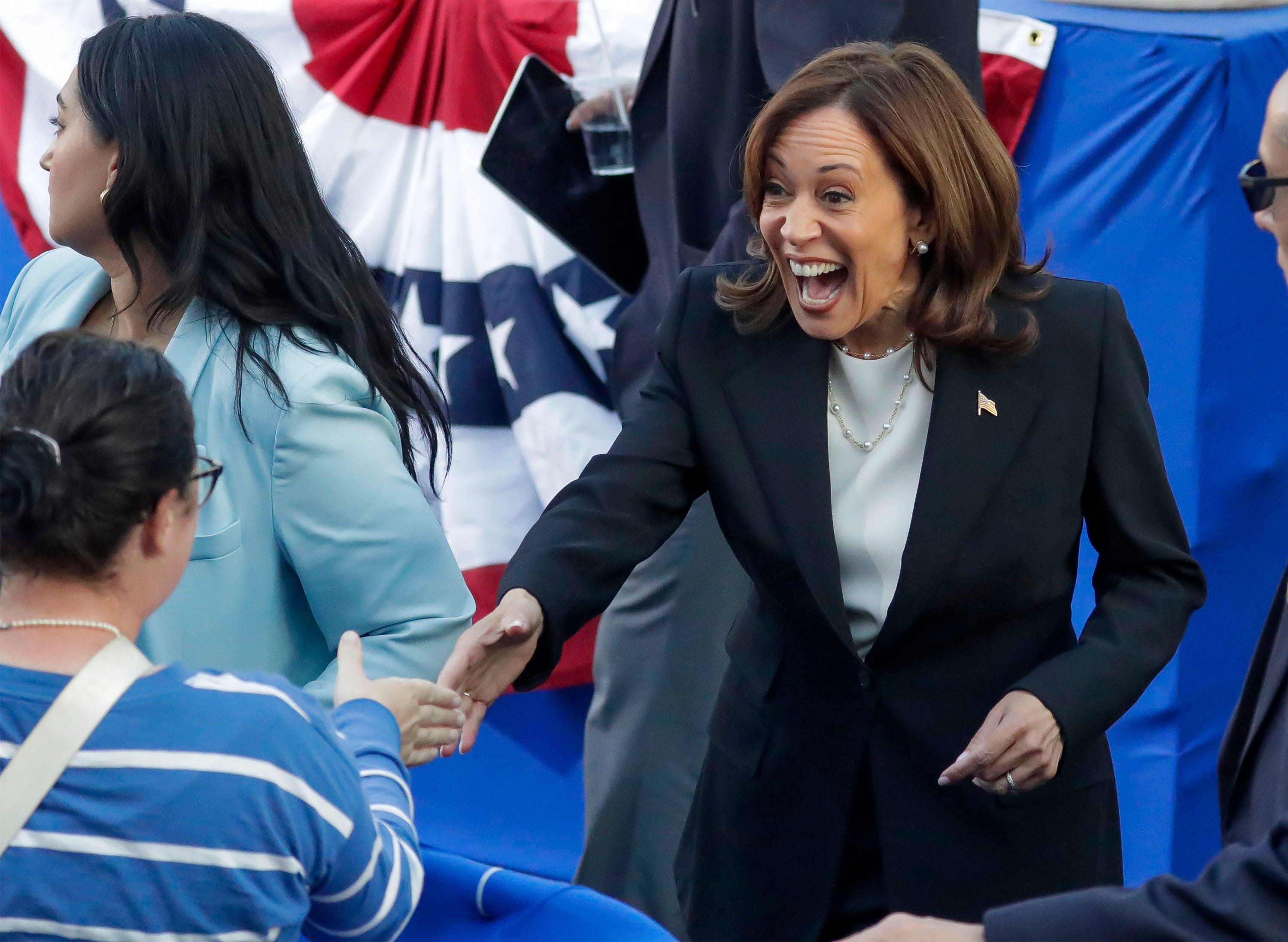 Democratic presidential nominee Kamala Harris campaigns on Oct. 3, 2024, in Ripon, Wis.