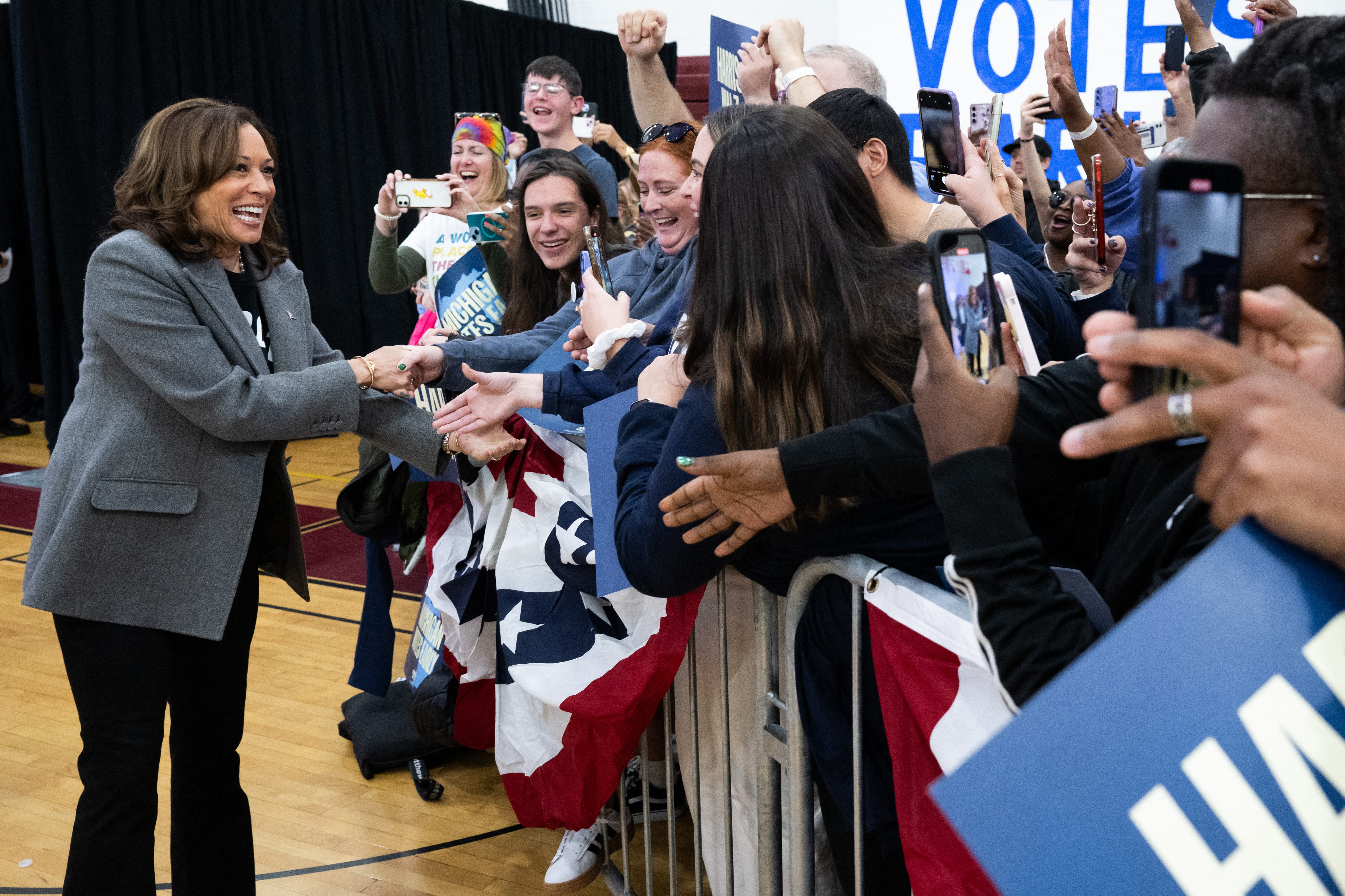 Democratic presidential nominee Kamala Harris campaigns in Detroit on Oct. 19, 2024.