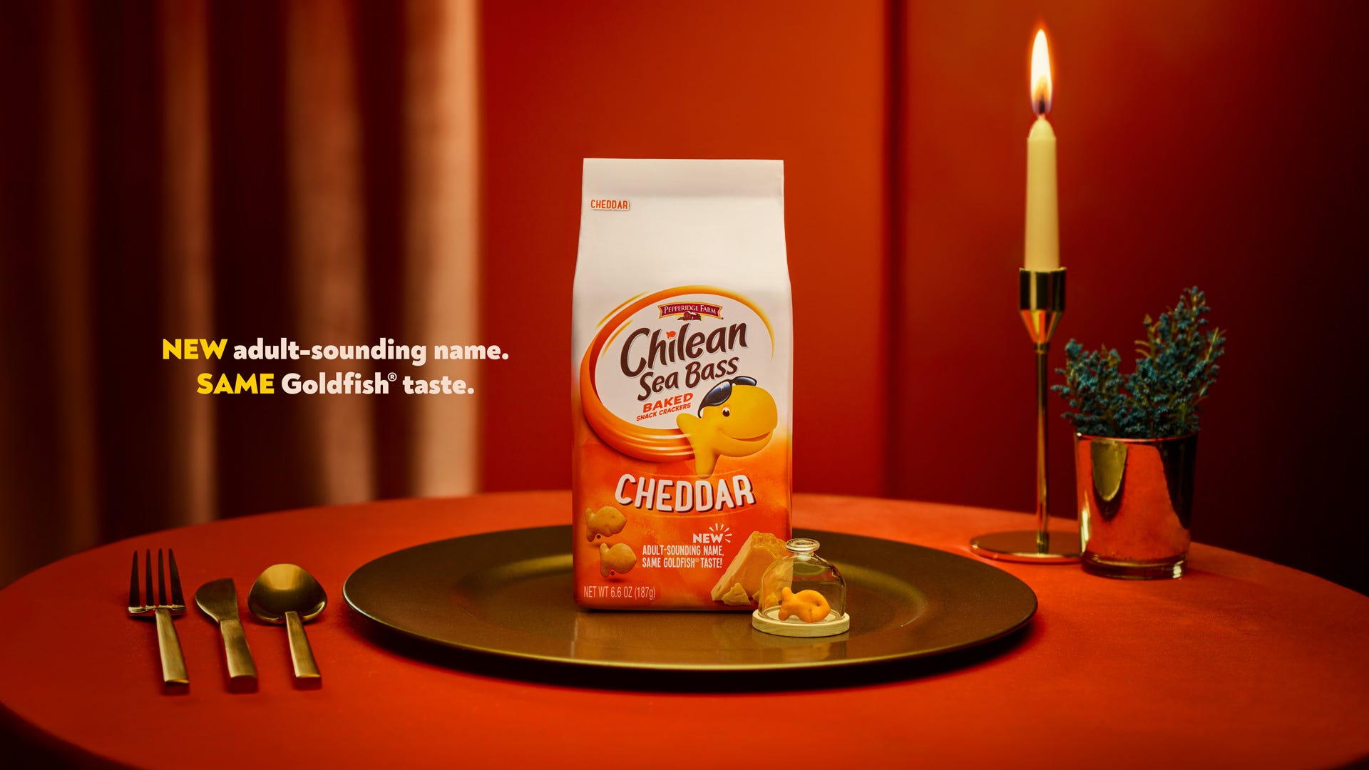 Goldfish crackers will be rebranded as Chilean Sea Bass Crackers.