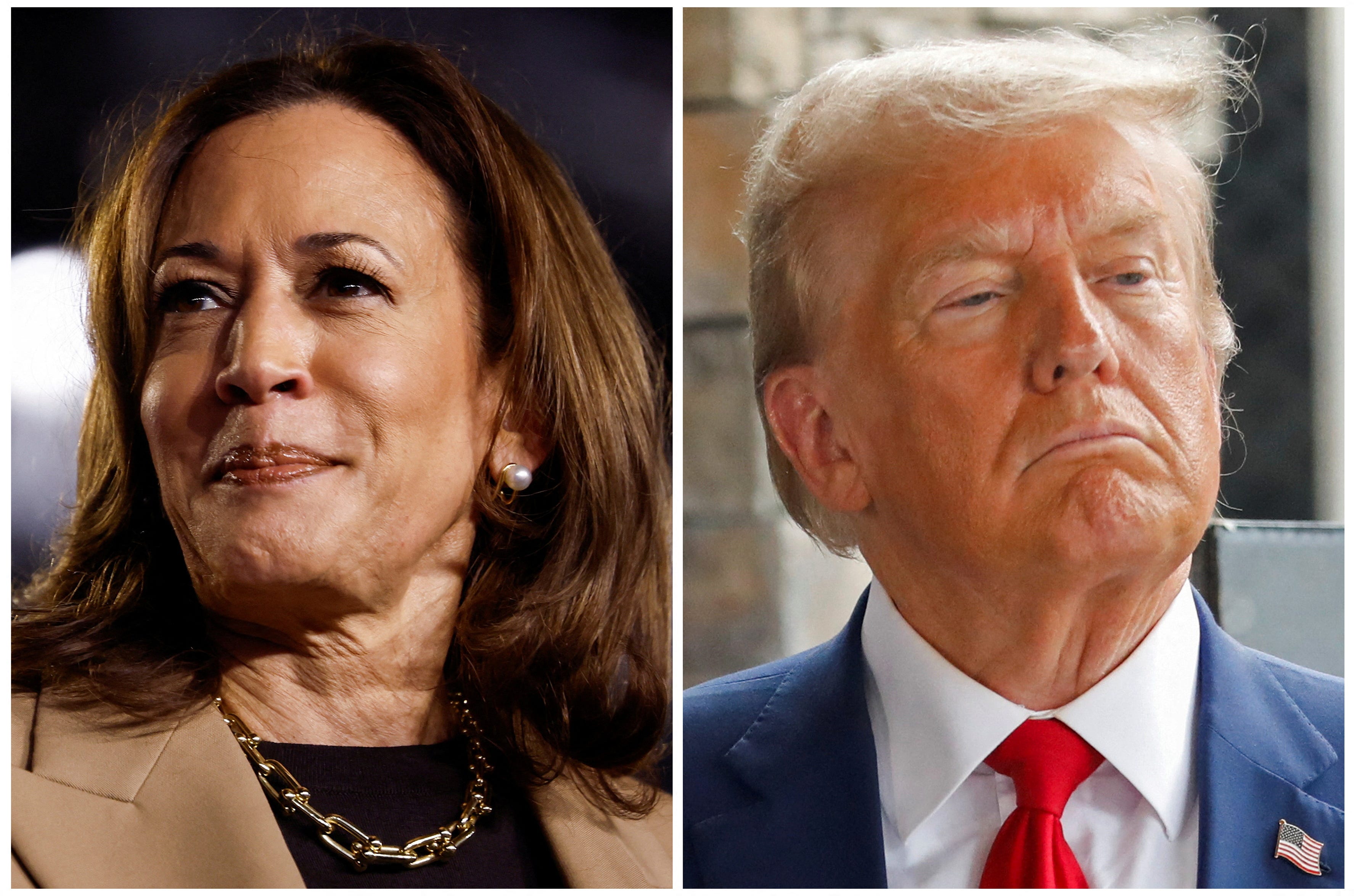 Democratic presidential nominee and U.S. Vice President Kamala Harris and Republican presidential nominee and former U.S. President Donald Trump are seen in a combination of file photographs taken in Chandler, Arizona, U.S., October 10, 2024 and in Evans, Georgia, U.S., October 4, 2024. REUTERS/Evelyn Hockstein & Octavio Jones