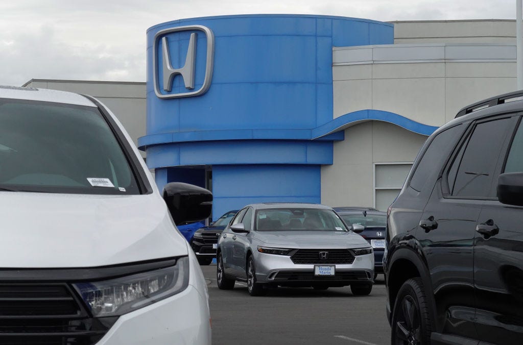 A Honda Accord car is displayed on the sales lot at Honda Marin on October 16, 2024 in San Rafael, California. Honda announced the recall of 720,000 cars and SUVs due to defective high-pressure fuel pumps that could develop cracks that would allow fuel leaks.