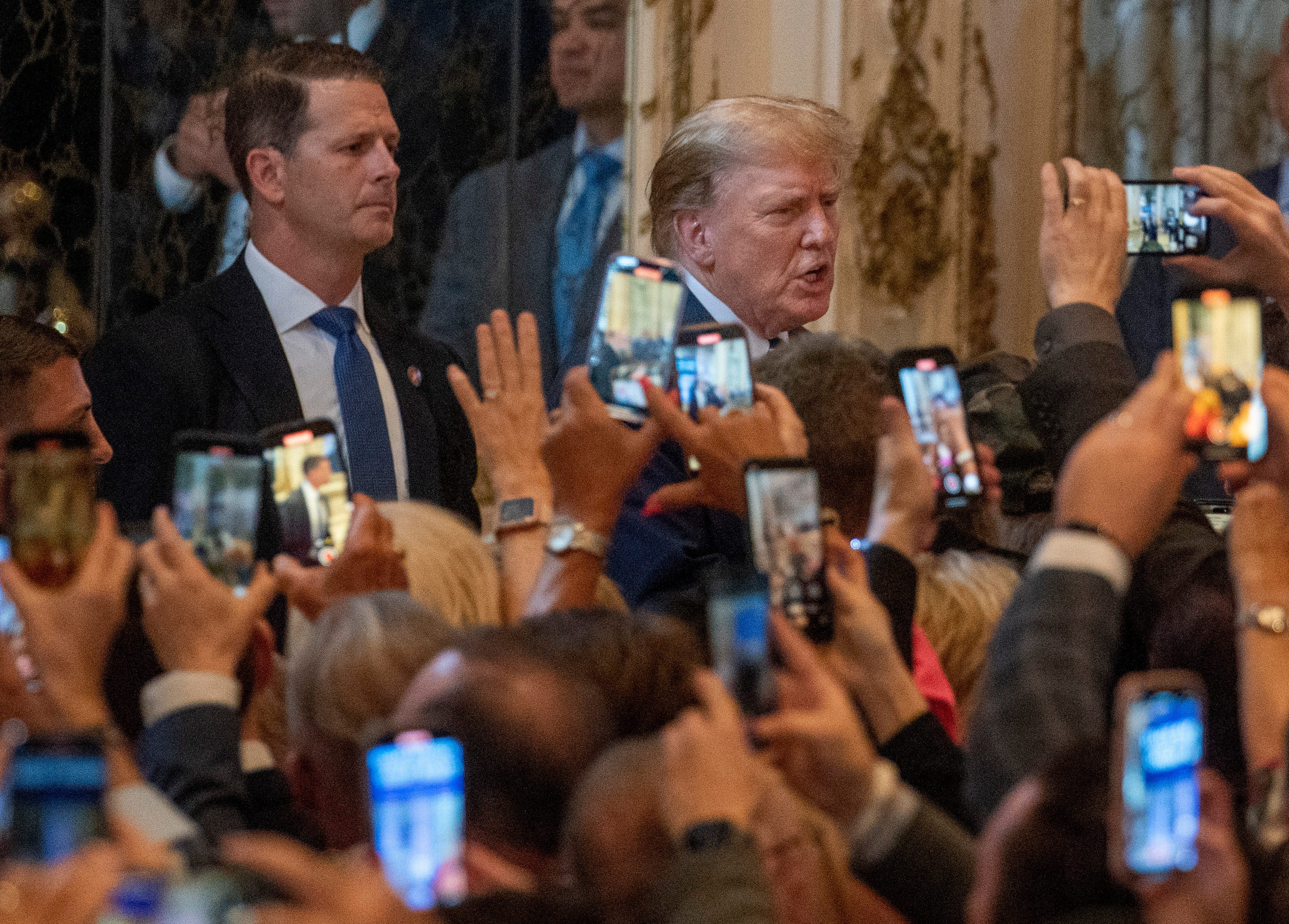 Former president Donald Trump celebrates at an election-night watch on Super Tuesday at Mar-a Lago on March 5, 2024 in Palm Beach, Florida.