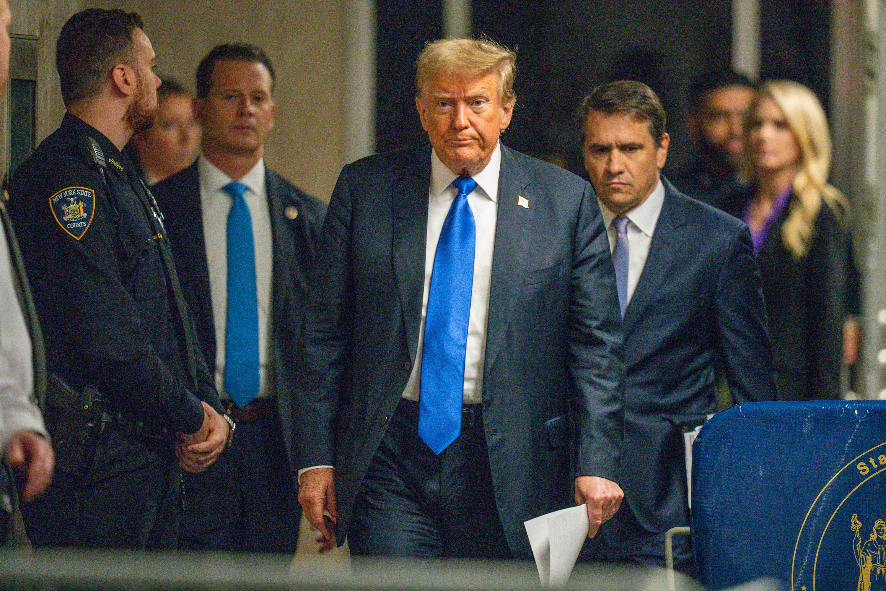 May 30, 2024; New York, NY, USA; Former President Donald Trump arrives for court during jury deliberations during his criminal trial at Manhattan criminal court at the New York State Supreme Court on May 30, 2024. Mandatory Credit: Steven Hirsch/Pool via USA TODAY NETWORK