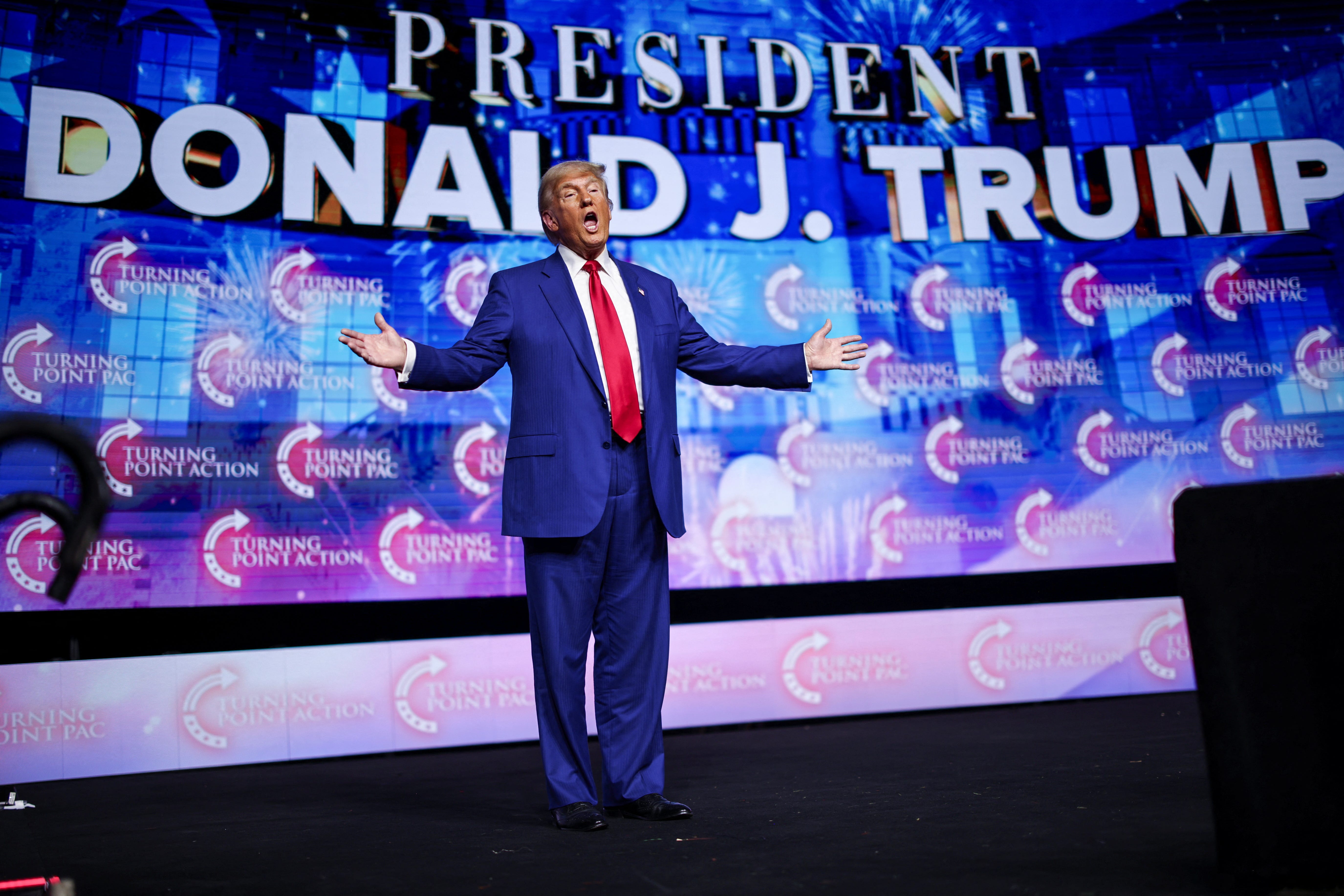 Former President Donald Trump campaigns for reelection in Las Vegas on Oct. 24, 2024.