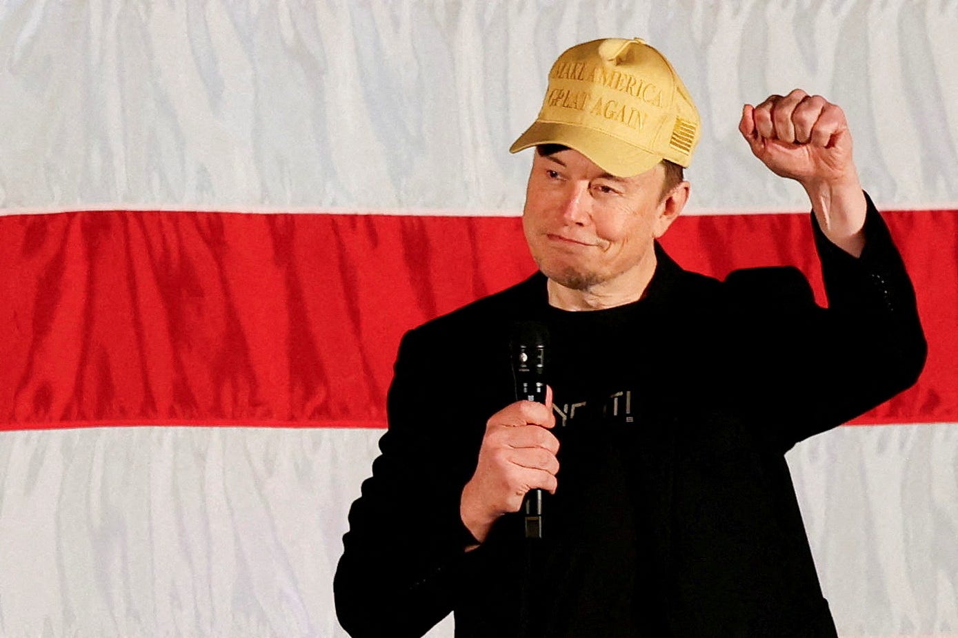 FILE PHOTO: Tesla CEO and X owner Elon Musk, who supports Republican presidential nominee former U.S. President Donald Trump, gestures as he speaks about voting during an America PAC Town Hall in Folsom, Pennsylvania, U.S., October 17, 2024.
