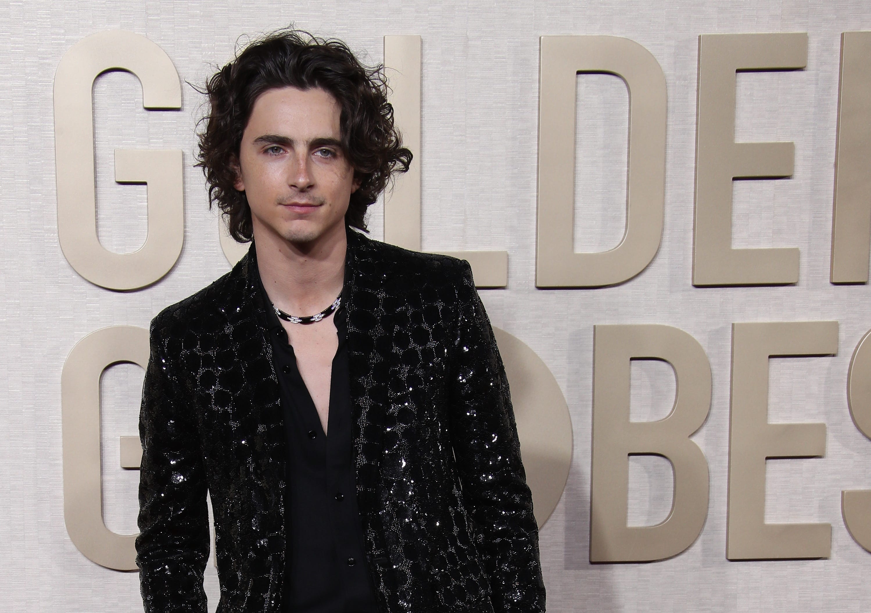 Timothee Chalamet at the 81st Annual Golden Globe Awards at the Beverly Hilton Hotel in Beverly Hills, California, on Jan. 7, 2024.
