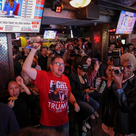 Attendants at a New York Young Republican Club party celebrate the reelection of President Donald Trump on Nov. 6, 2024, in Manhattan.