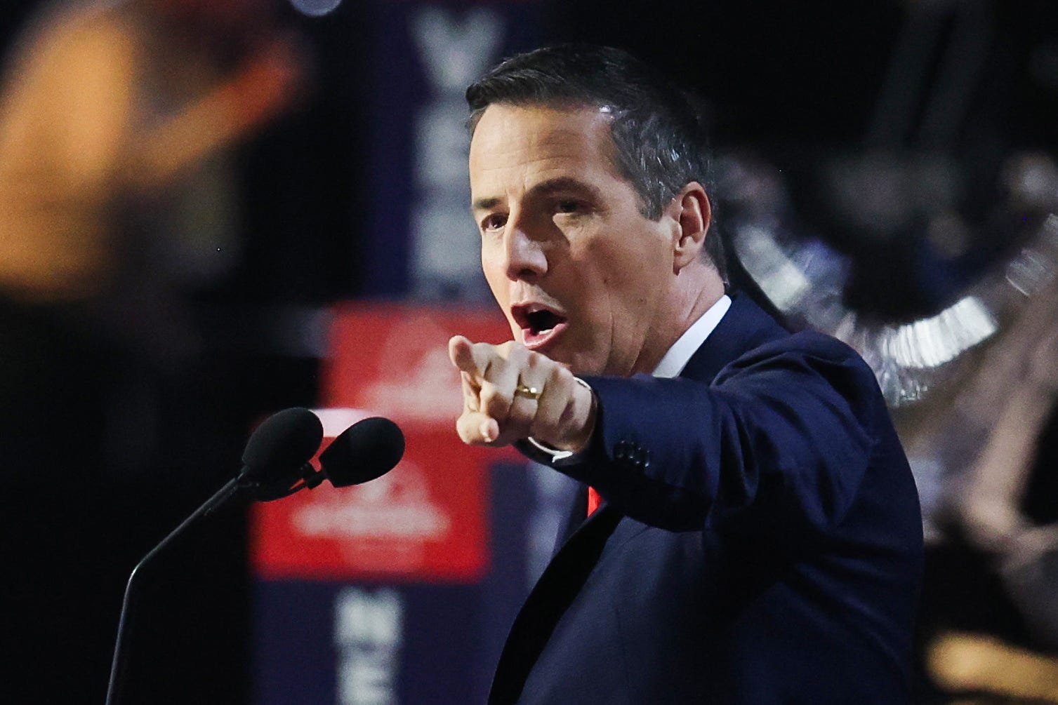 U.S. Senate Candidate Bernie Moreno (R-OH) speaks on Day 2 of the Republican National Convention (RNC), at the Fiserv Forum in Milwaukee, Wisconsin, U.S., July 16, 2024. REUTERS/Jeenah Moon