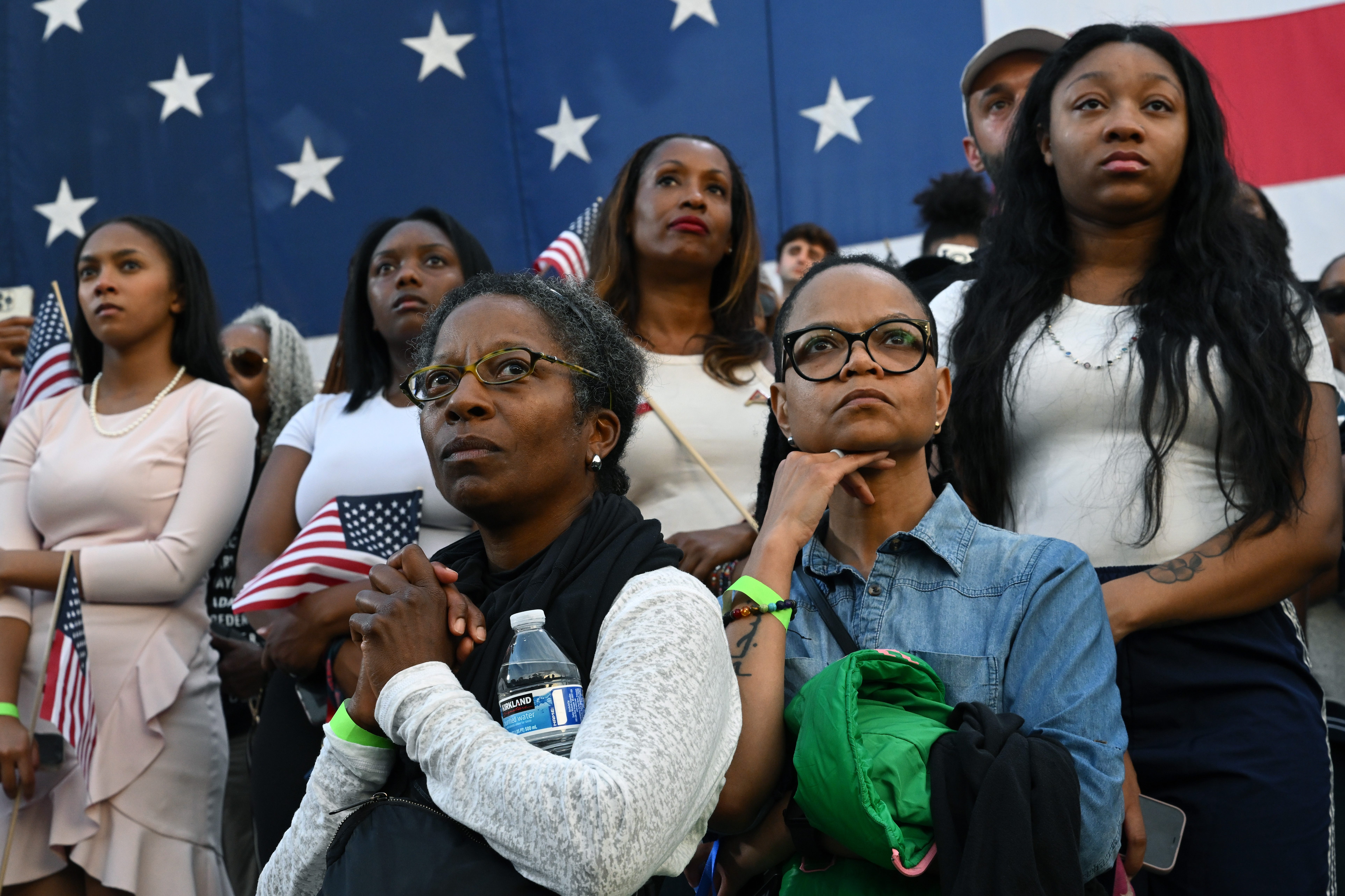 Supporters listen as Vice President Kamala Harris concedes the presidential election on Nov. 06, 2024, in Washington, D.C.