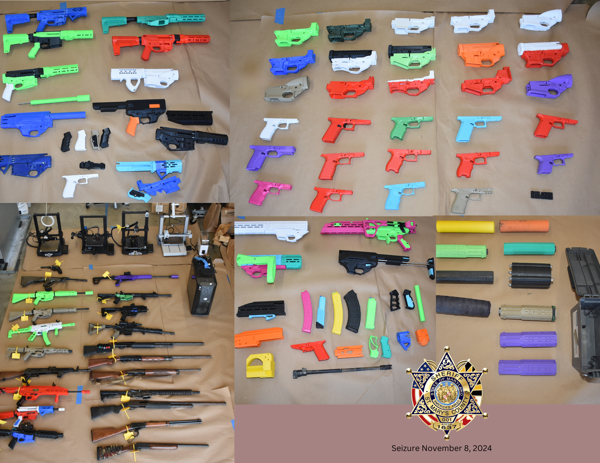 Ghost guns seized in St. Mary's County, Maryland.