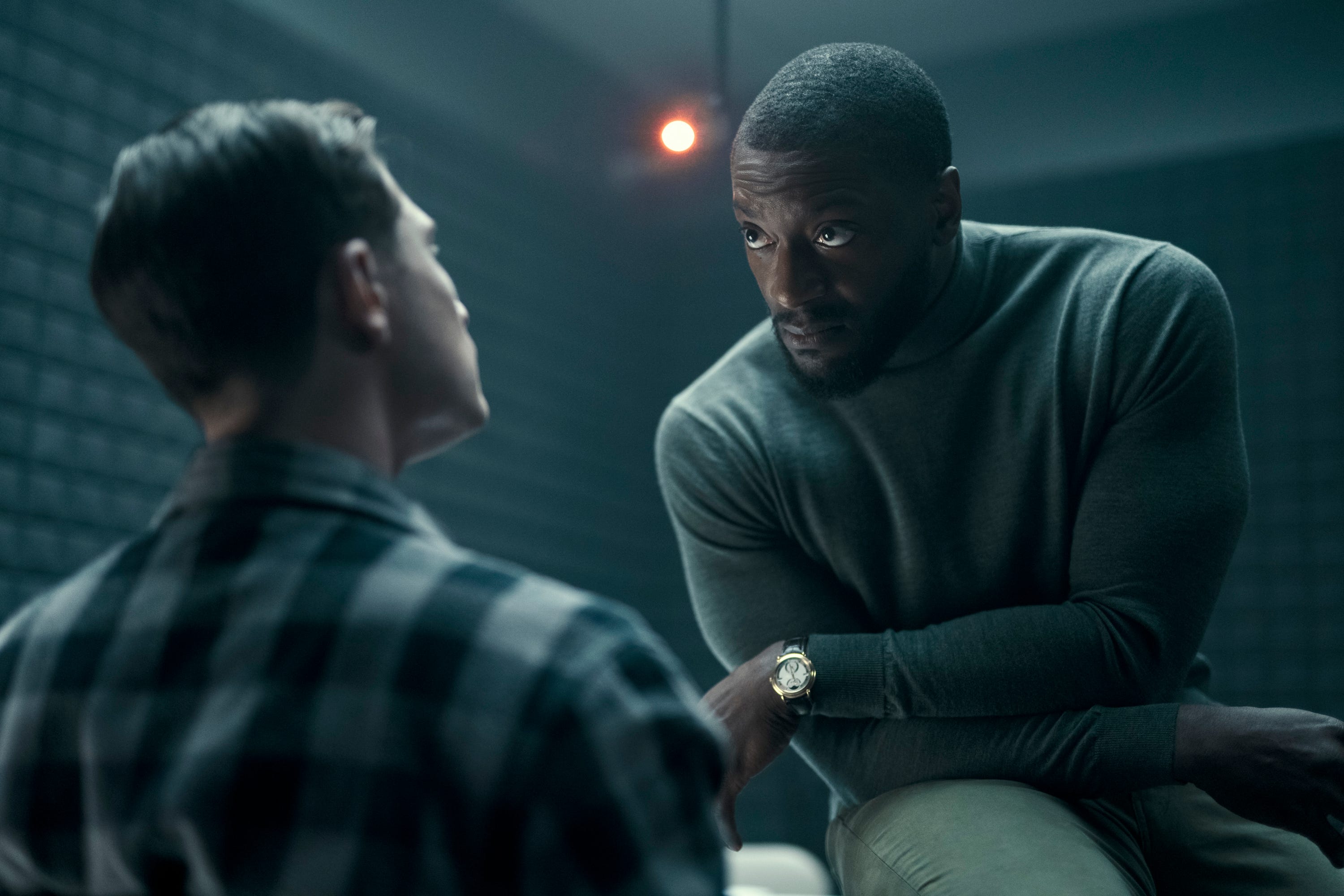 Alex Cross (Aldis Hodge, right) is the smartest man in any interrogation room in the Prime Video series "Cross," based on the James Patterson novels.