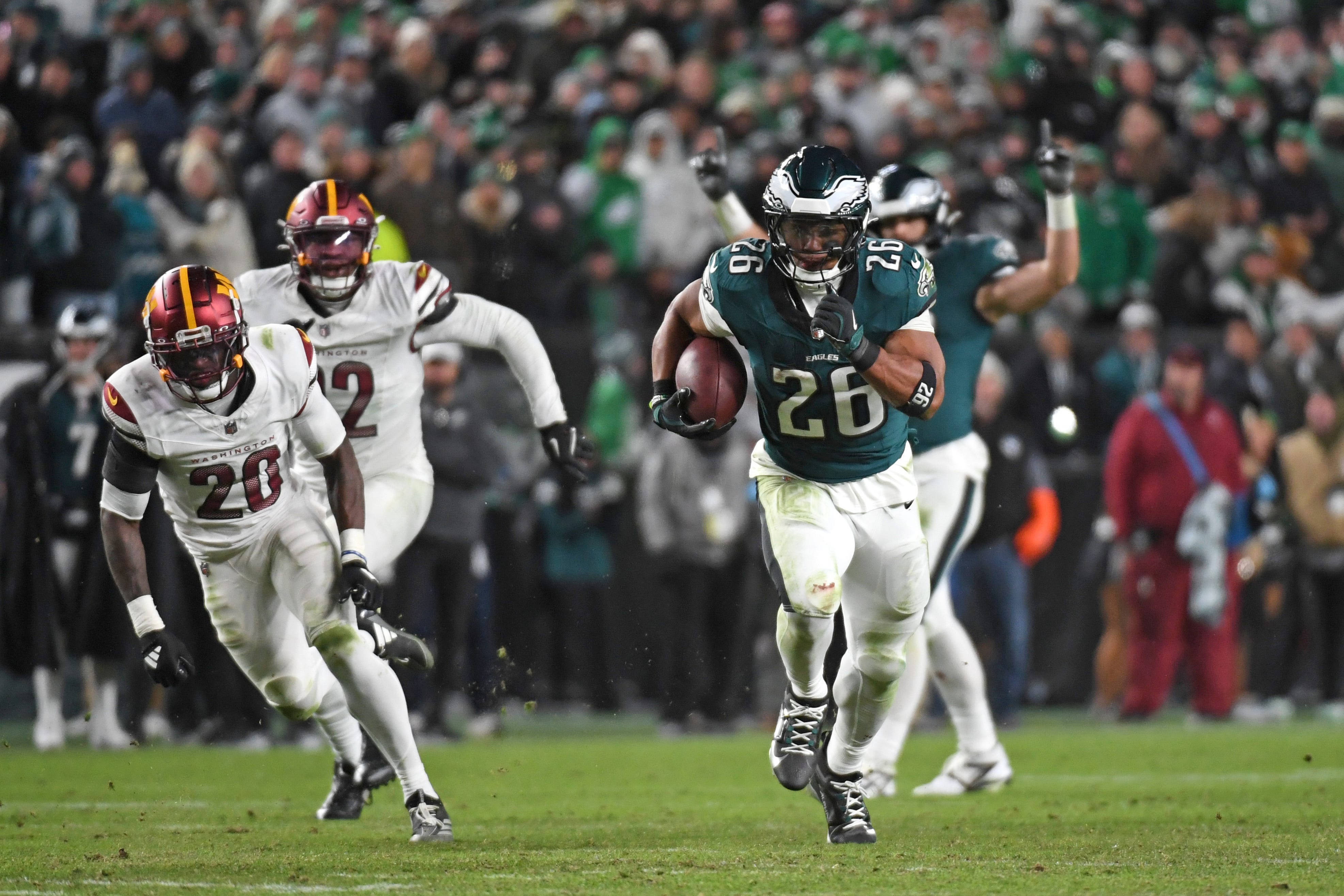 Philadelphia Eagles running back Saquon Barkley had 146 rushing yards and two touchdowns on Thursday night.