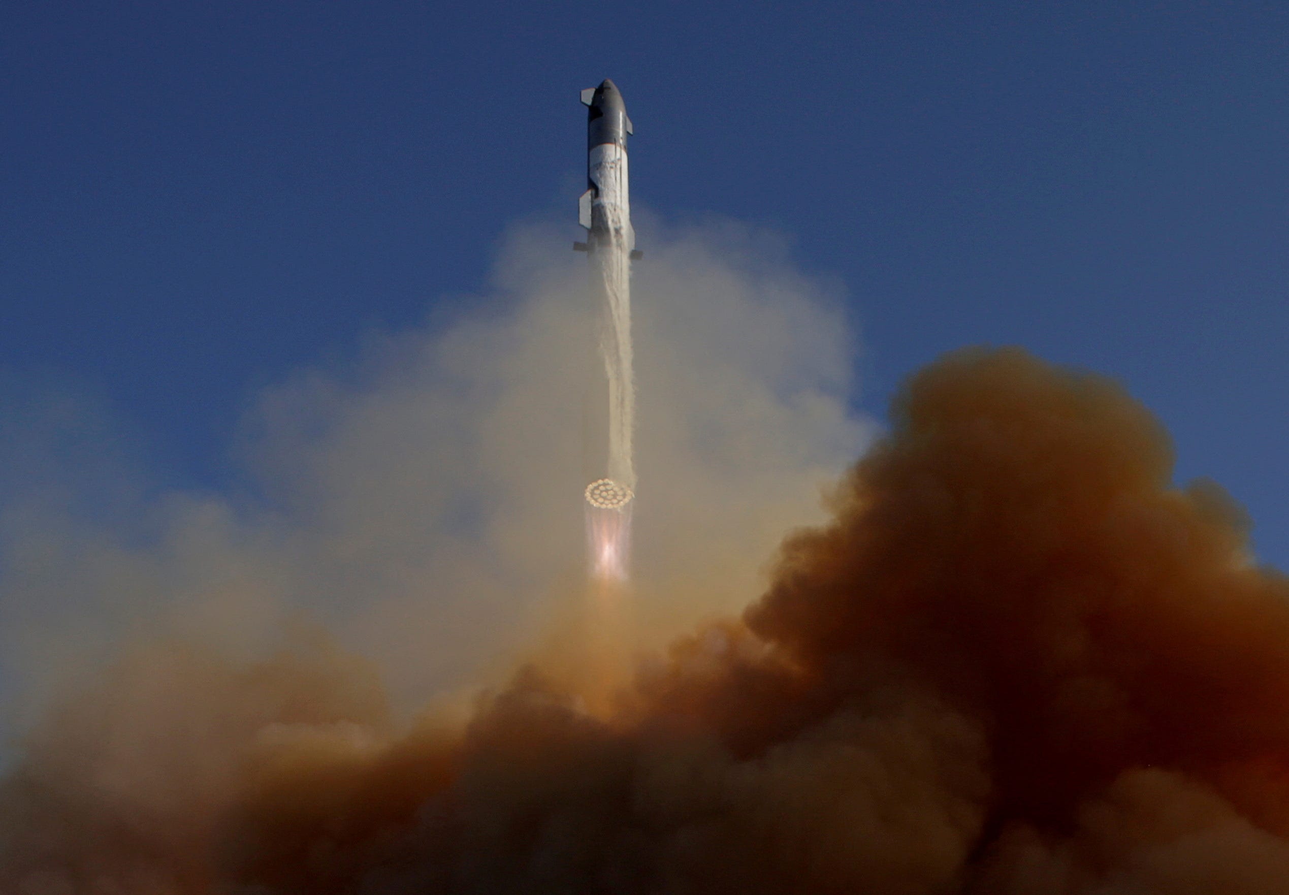 SpaceX's next-generation Starship spacecraft atop its powerful Super Heavy rocket is launched Tuesday on its sixth test at the company's Boca Chica launch pad in Brownsville, Texas.