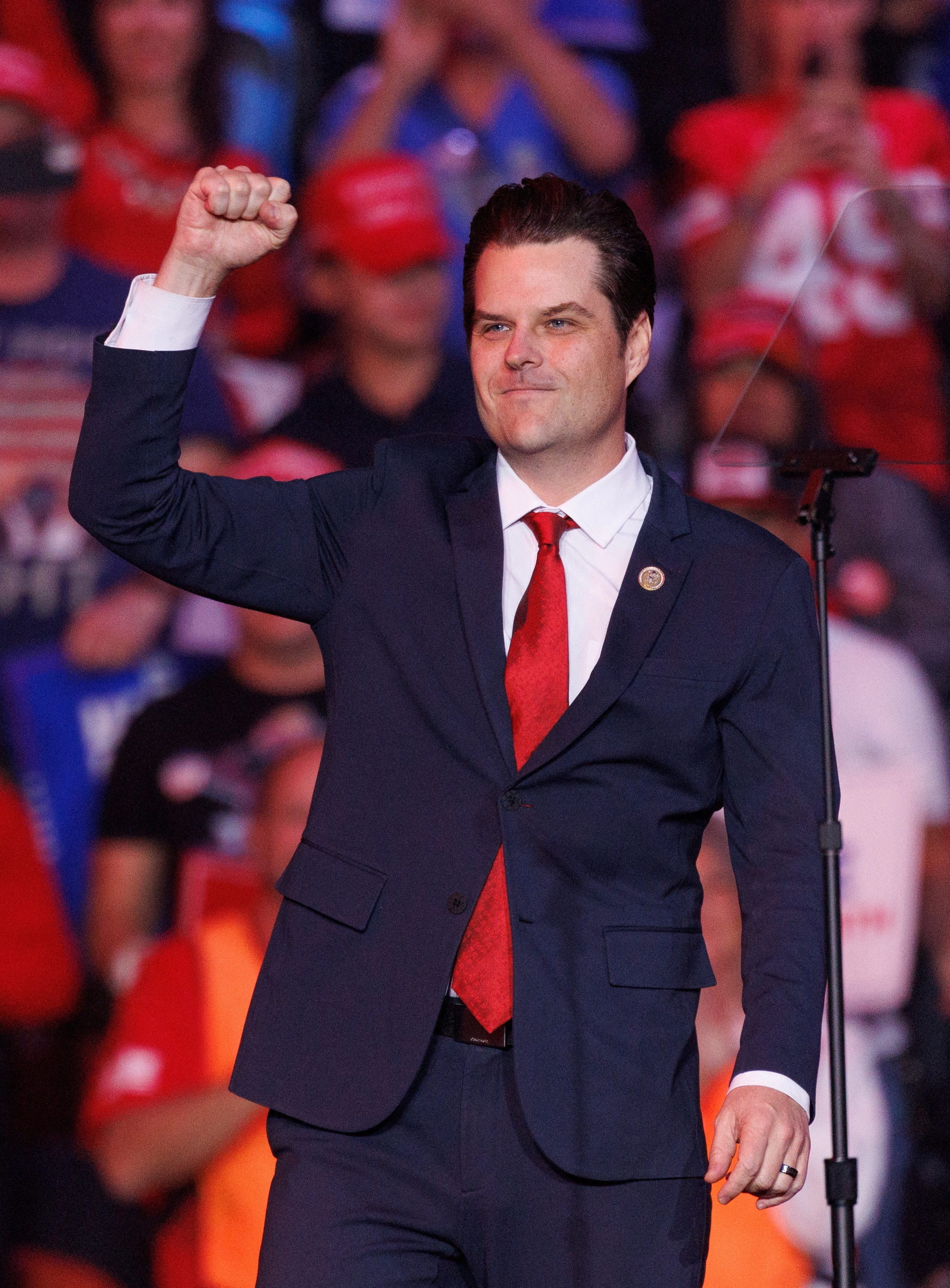 Then-Rep. Matt Gaetz attends a campaign rally for Republican presidential nominee and former President Donald Trump in Henderson, Nevada on Oct. 31, 2024.