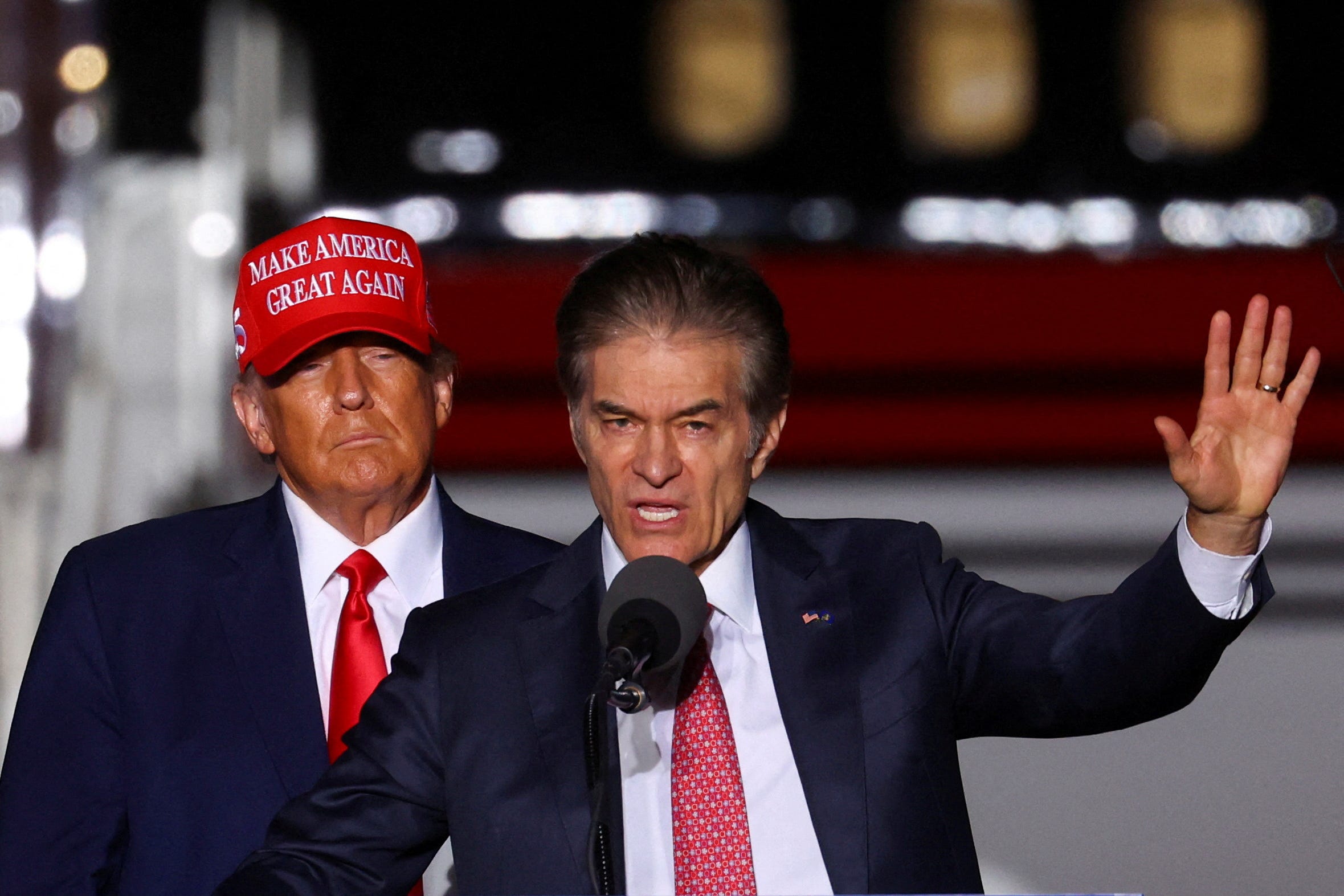 Former President Donald Trump and Dr. Mehmet Oz campaign in Latrobe, Pa., in 2022.