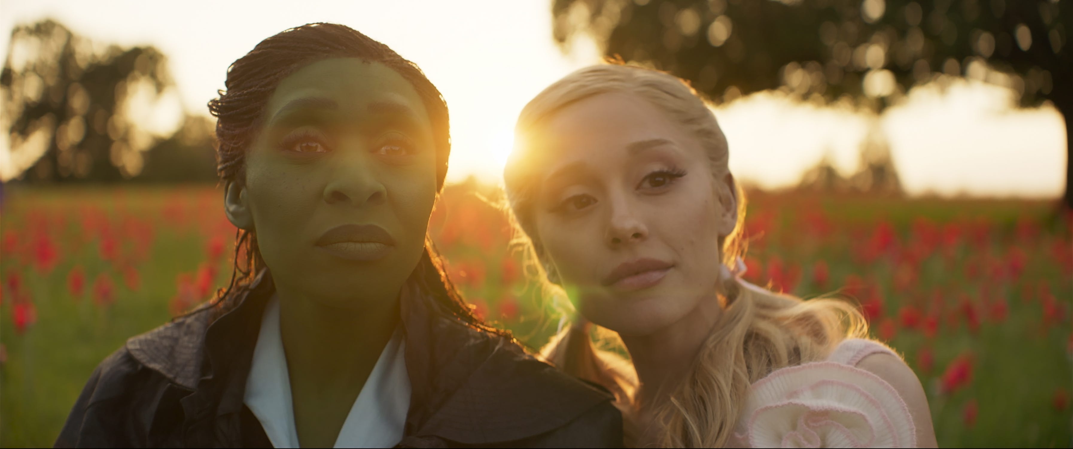 L to R: Cynthia Erivo is Elphaba and Ariana Granda is Glinda in WICKED, directed by Jon M. Chu