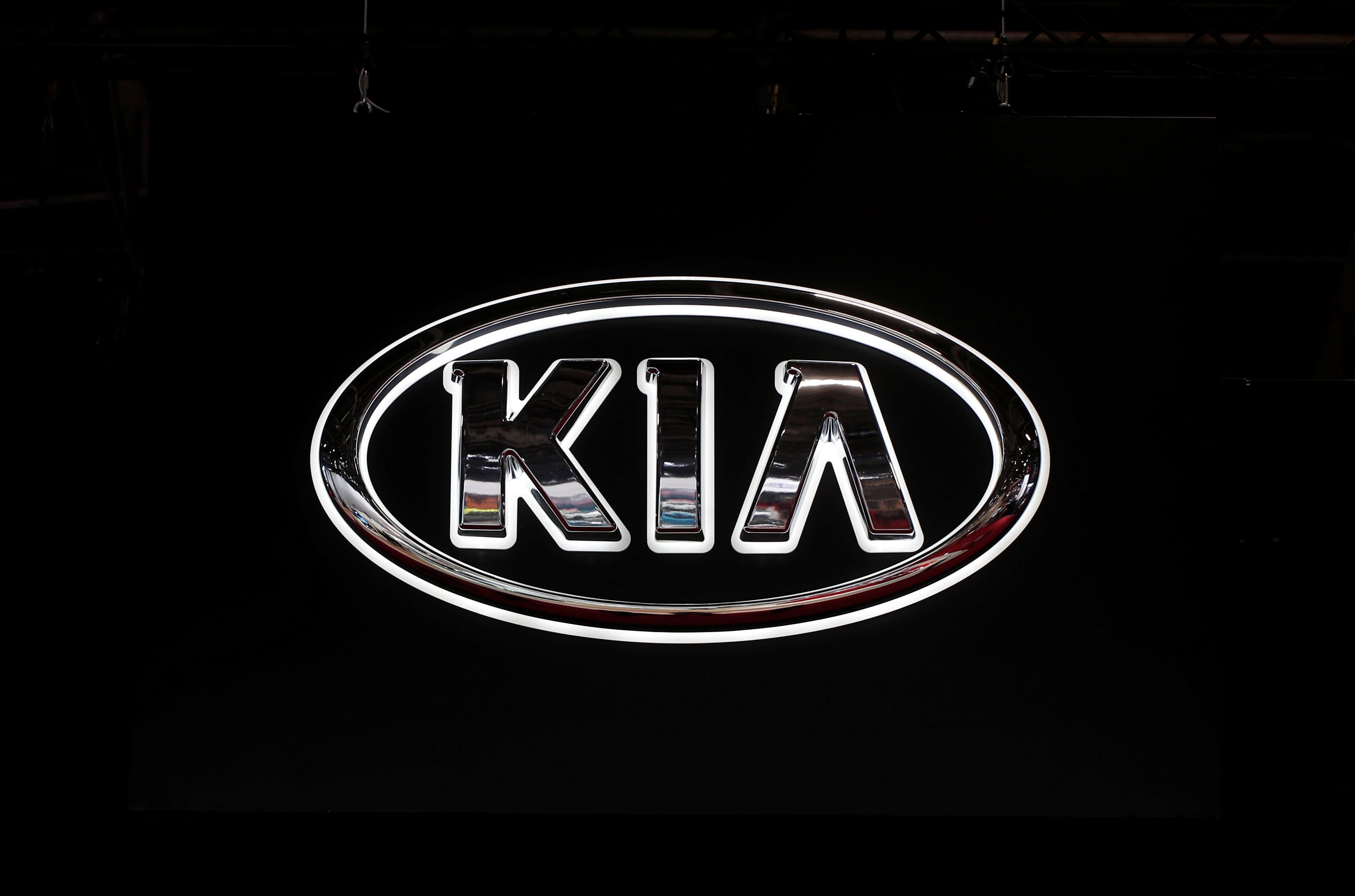 The KIA logo is seen during the first press day of the Paris auto show, in Paris, France, October 2, 2018.