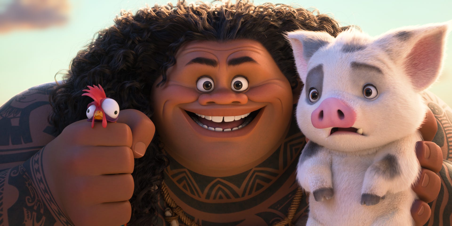 Maui (voiced by Dwayne Johnson) reunites with Heihei the rooster – aka "Boat Snack" – and meets Pua the pig in the sequel "Moana 2."
