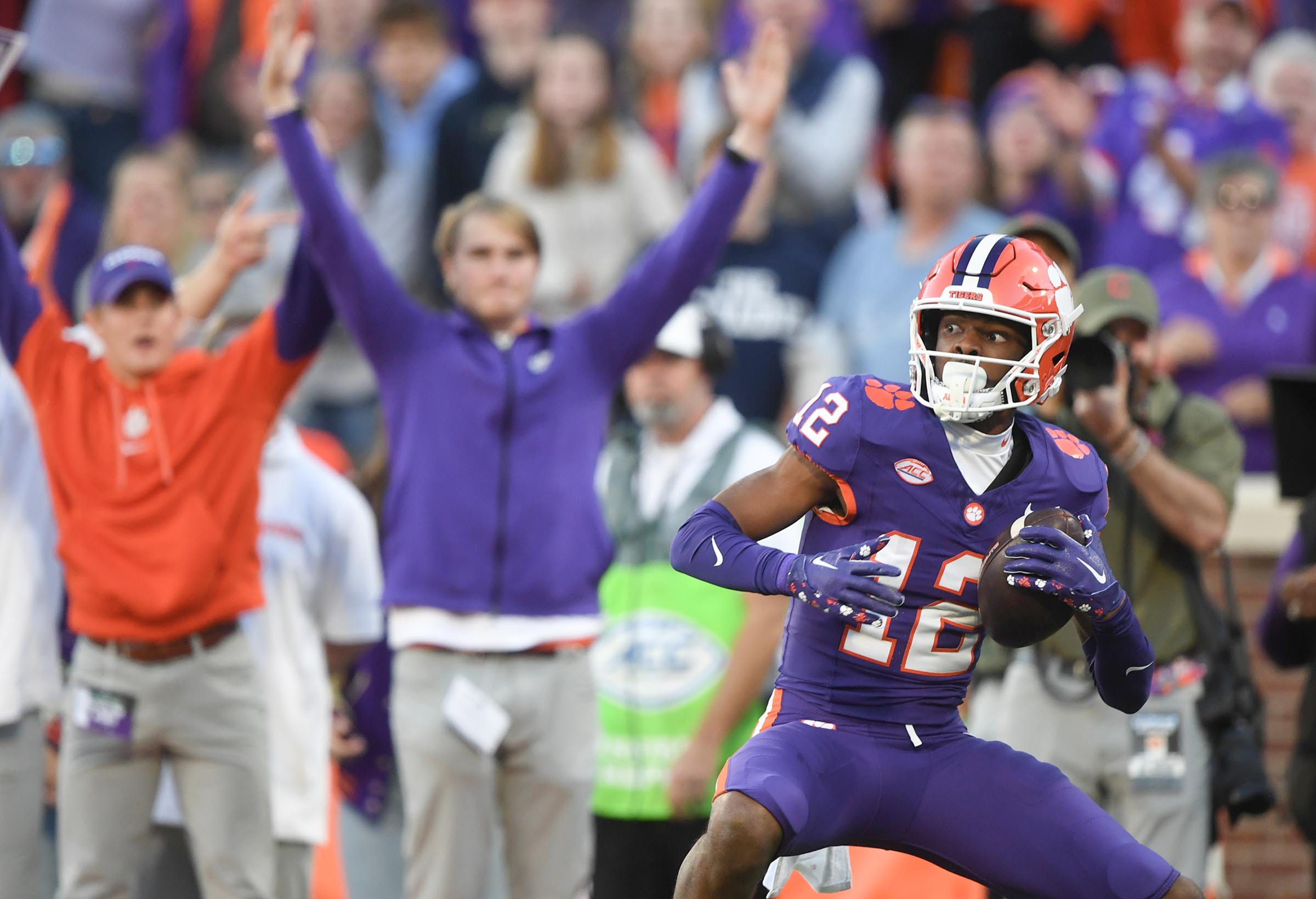Clemson Tigers wide receiver Bryant Wesco Jr. (12) catches a touchdown against The Citadel.