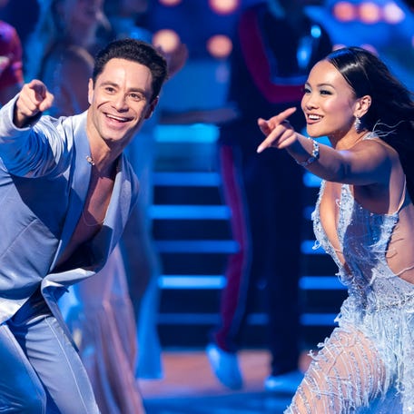 Sasha Farber and Jenn Tran perform during the "Dancing with the Stars" "Soul Train Night" on Oct. 7, 2024.